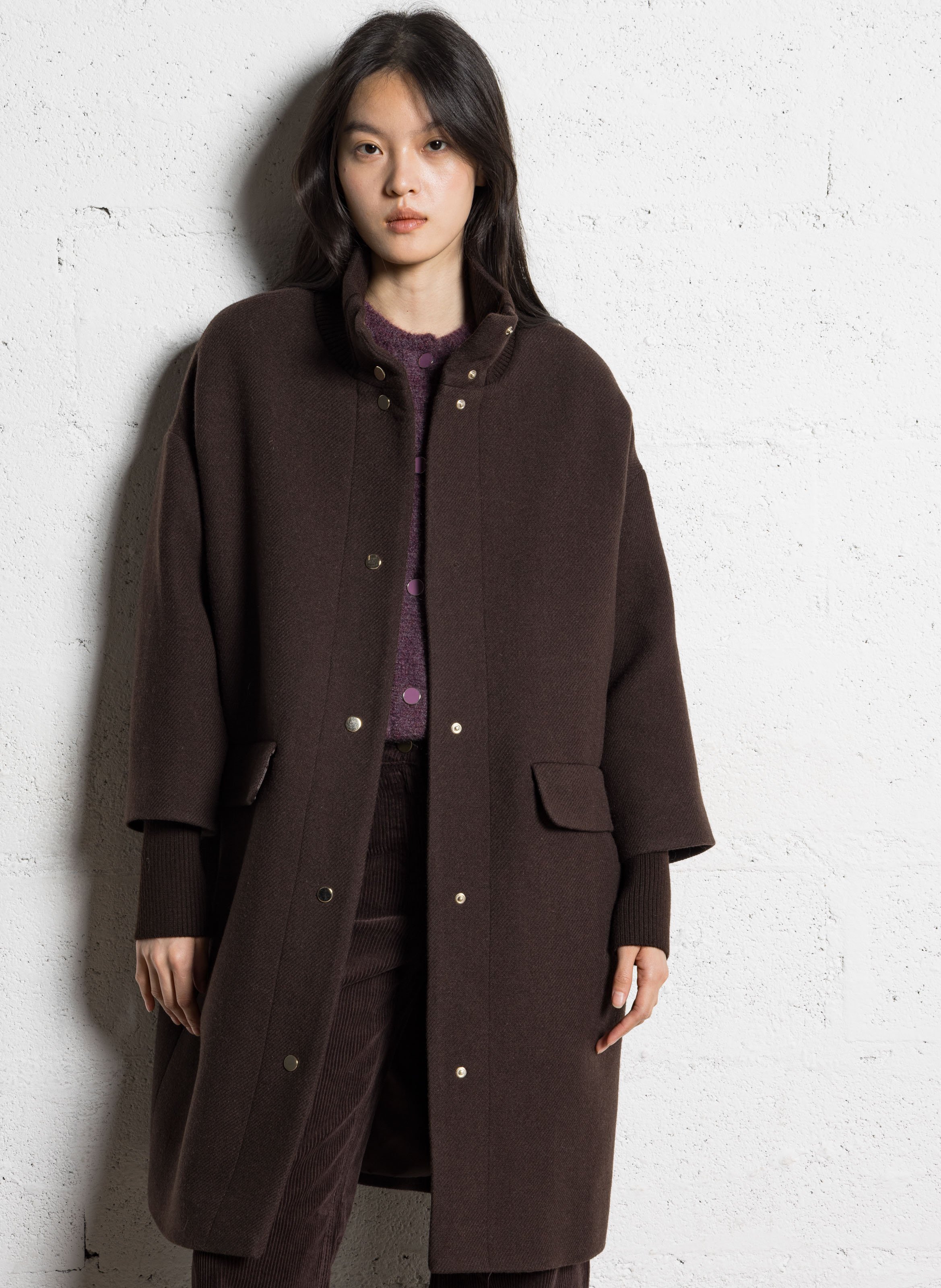 Long oversized solid coat MAISON 123 Brown