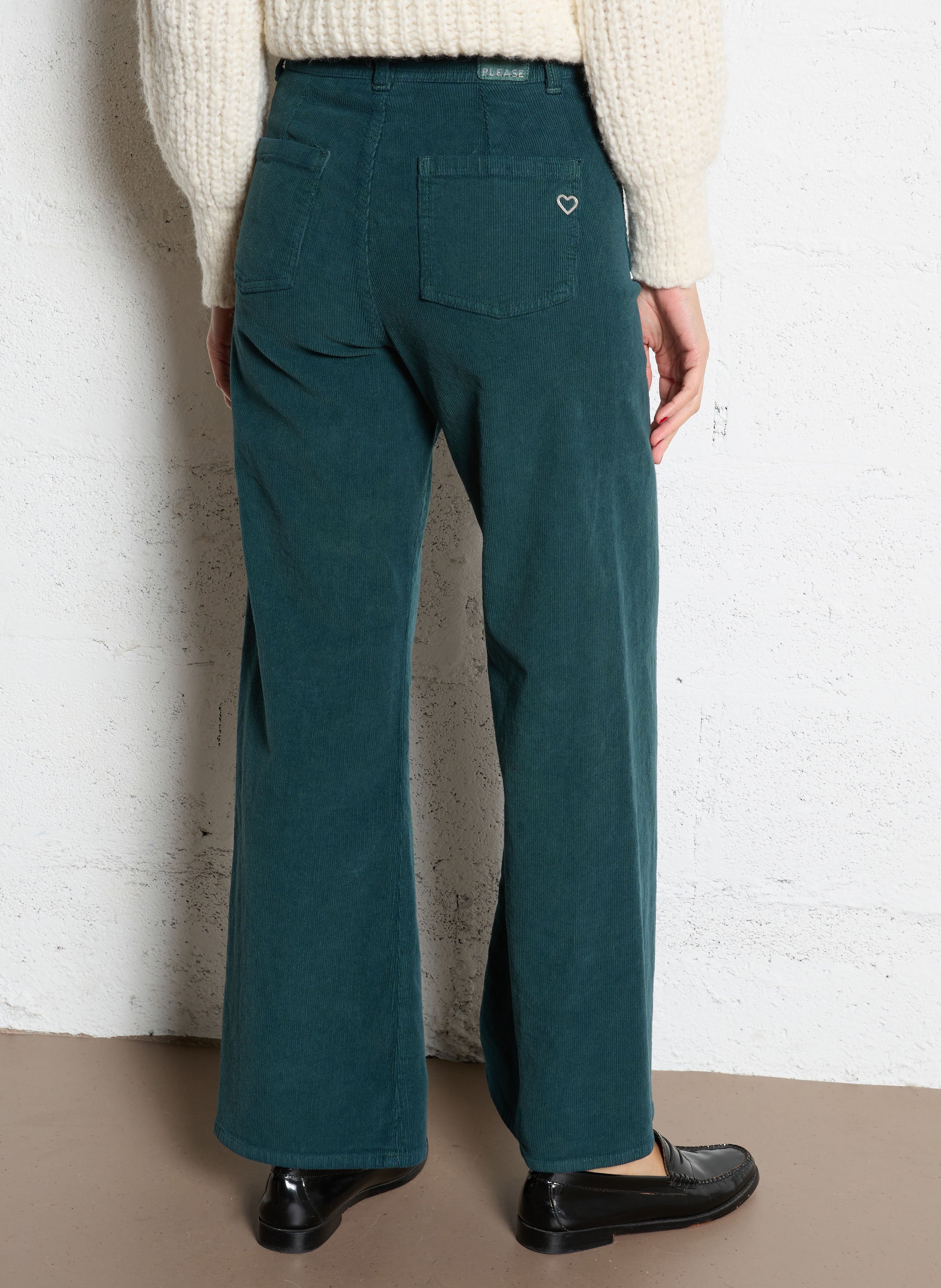 Flared cotton-blend pants PLEASE Green