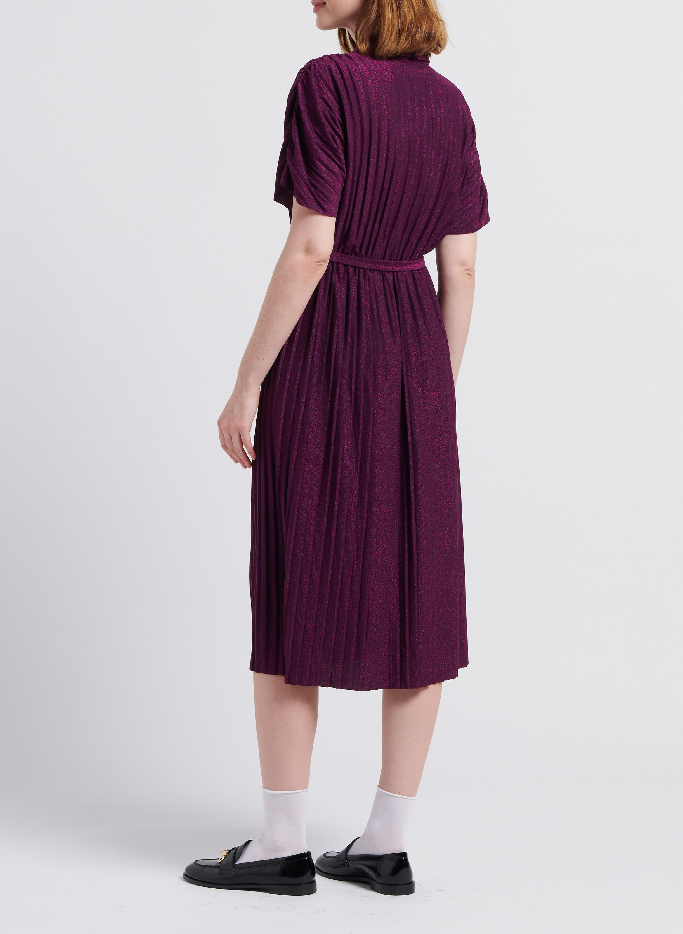 Plissiertes Midikleid mit klassischem Kragen und Pailletten VILA Violett