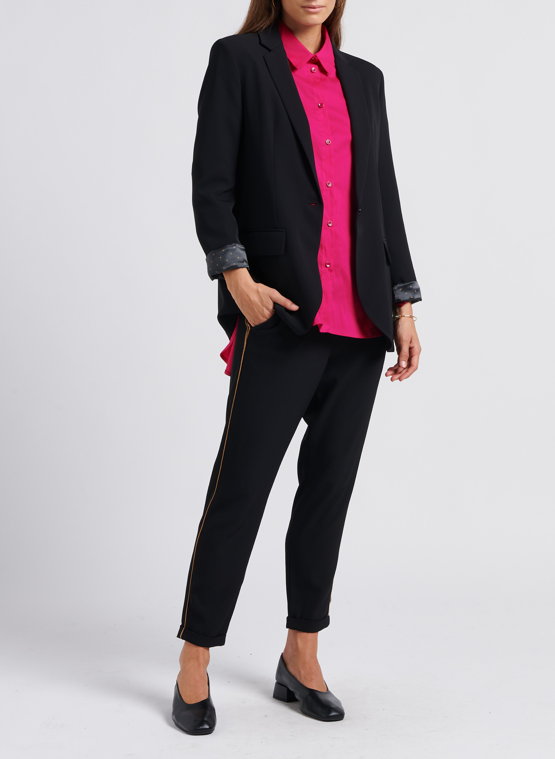 Asymmetrische blouse met klassieke kraag |katoenblend IMPERIAL Roze