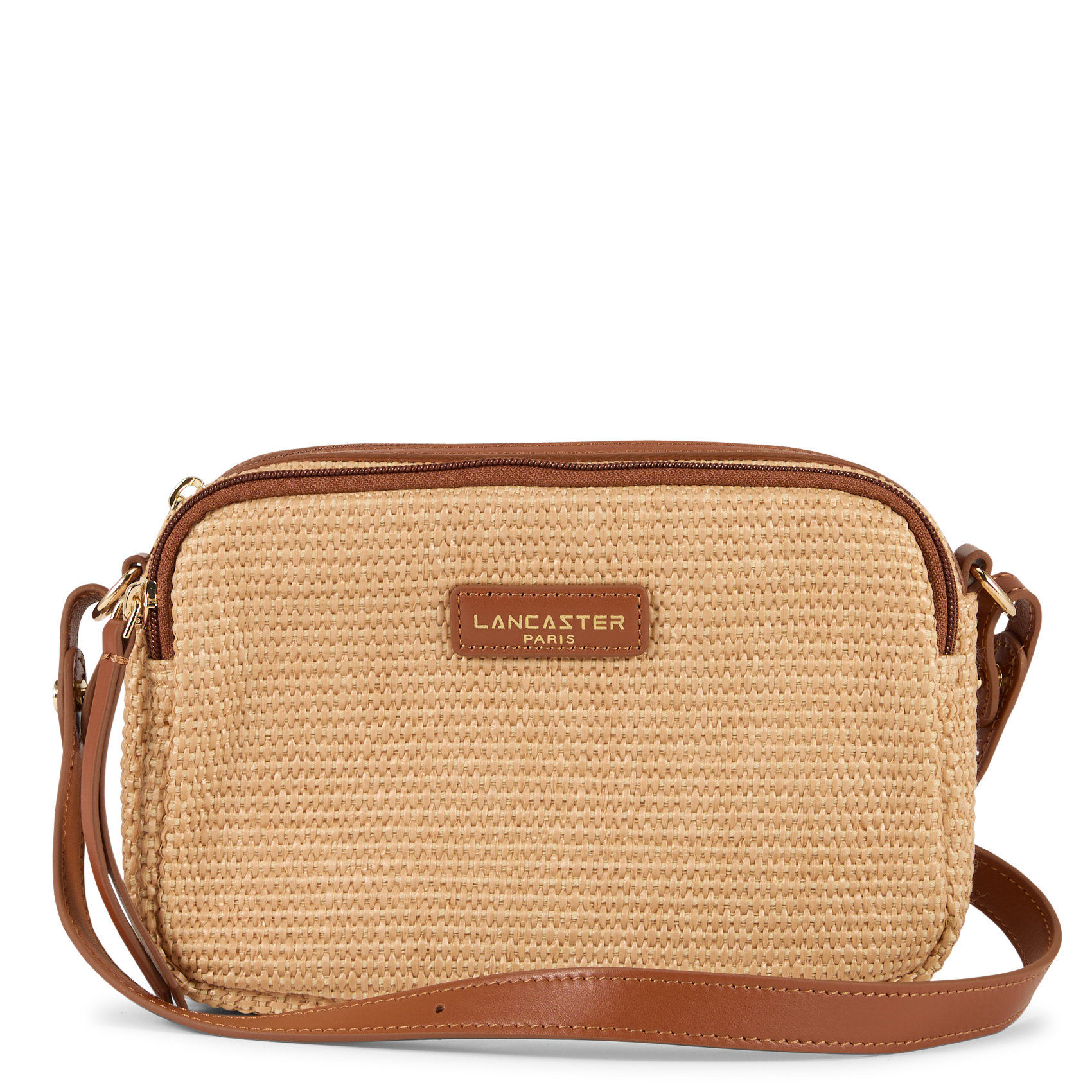 Sac bandoulière en osier et cuir LANCASTER PARIS Marron
