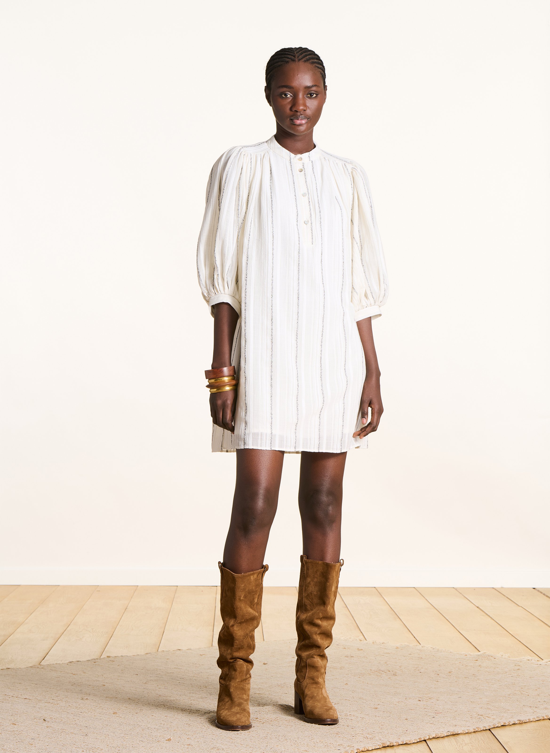 Robe midi à rayures col rond  LA FEE MARABOUTEE Blanc