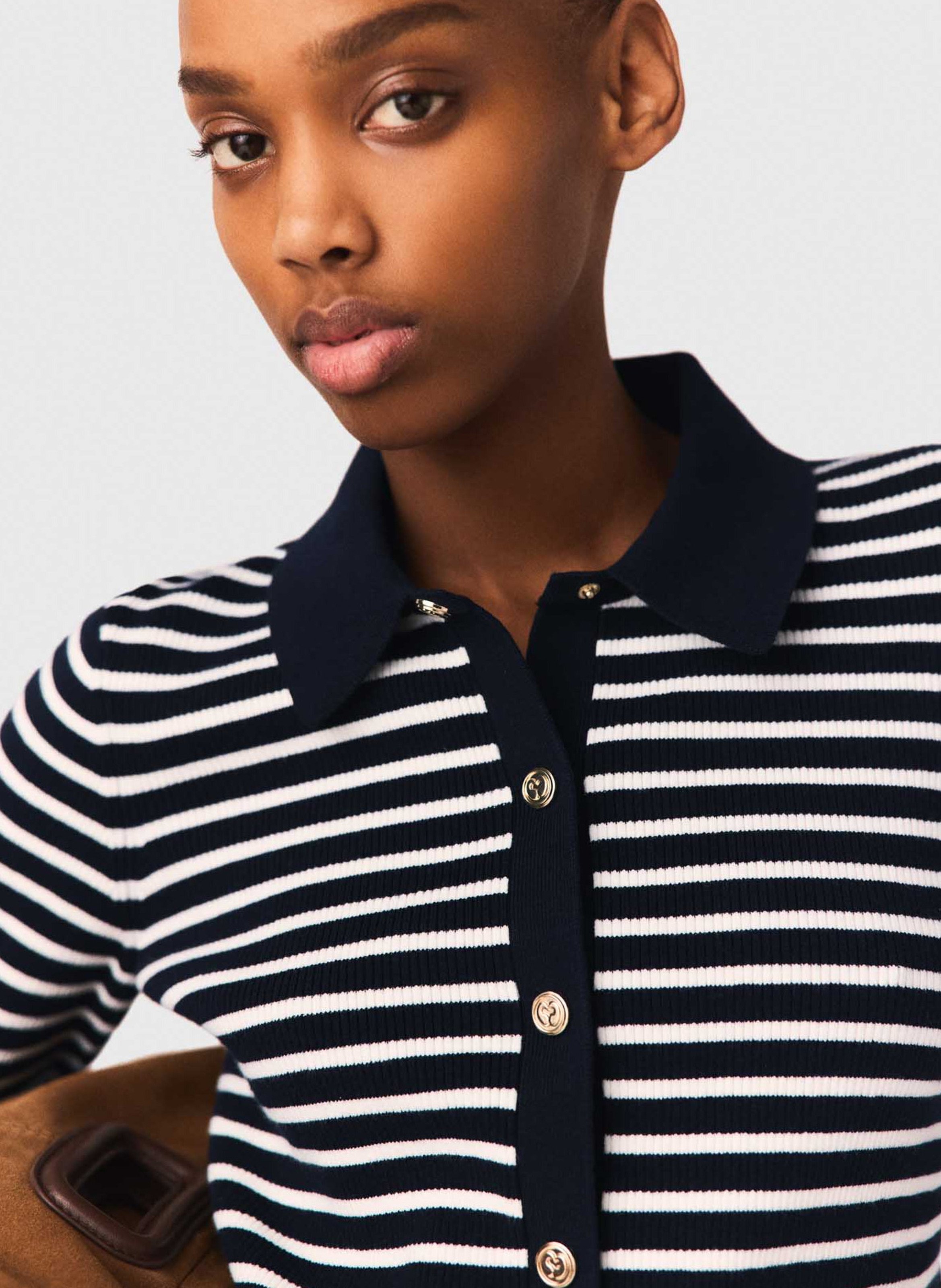 Cardigan droit col classique à rayures MAJE Bleu