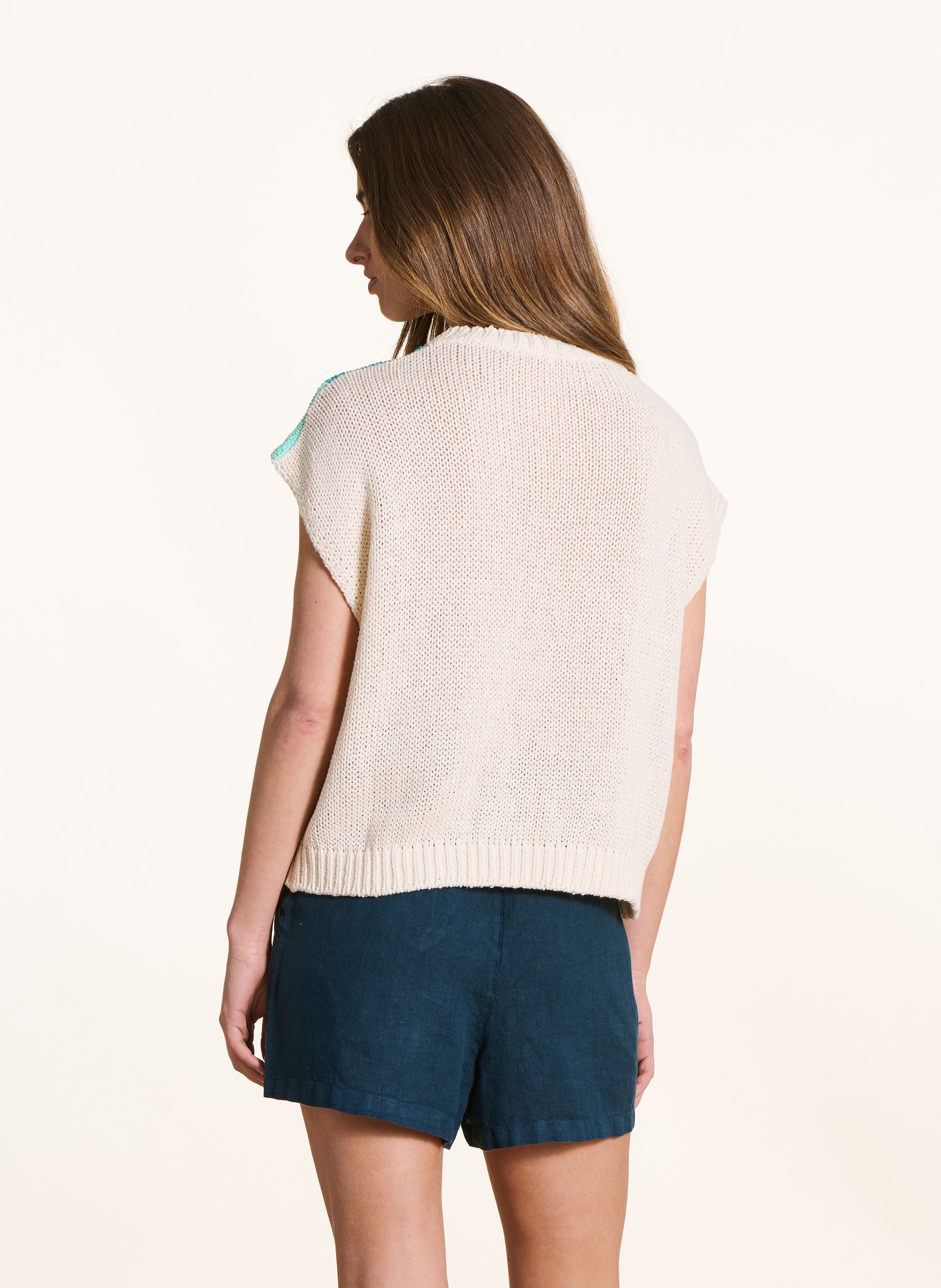 Weiter Rundhalsausschnitt-Pulli aus gemustertem recyceltem Baumwollgemisch LA FEE MARABOUTEE Blau