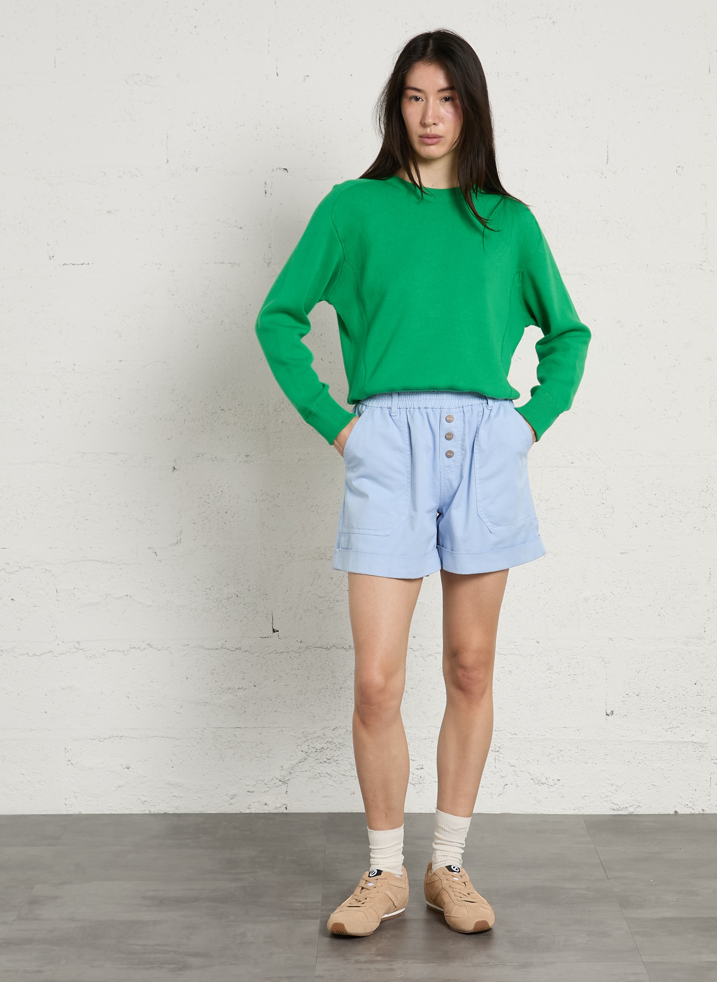 Oversized round neck sweater in organic cotton MAISON ANJE Green