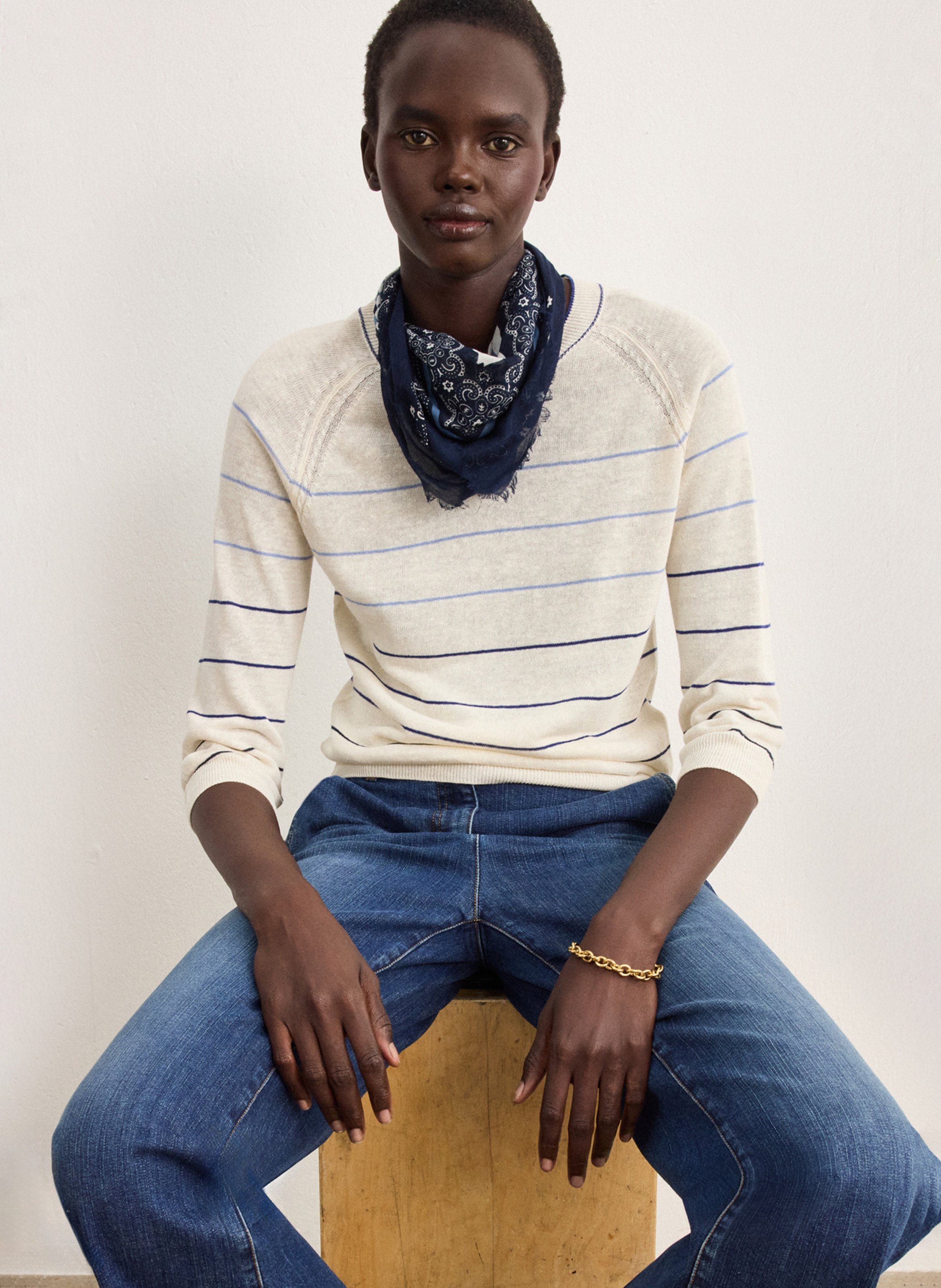 Pull droit col rond en lin mélangé PABLO Black