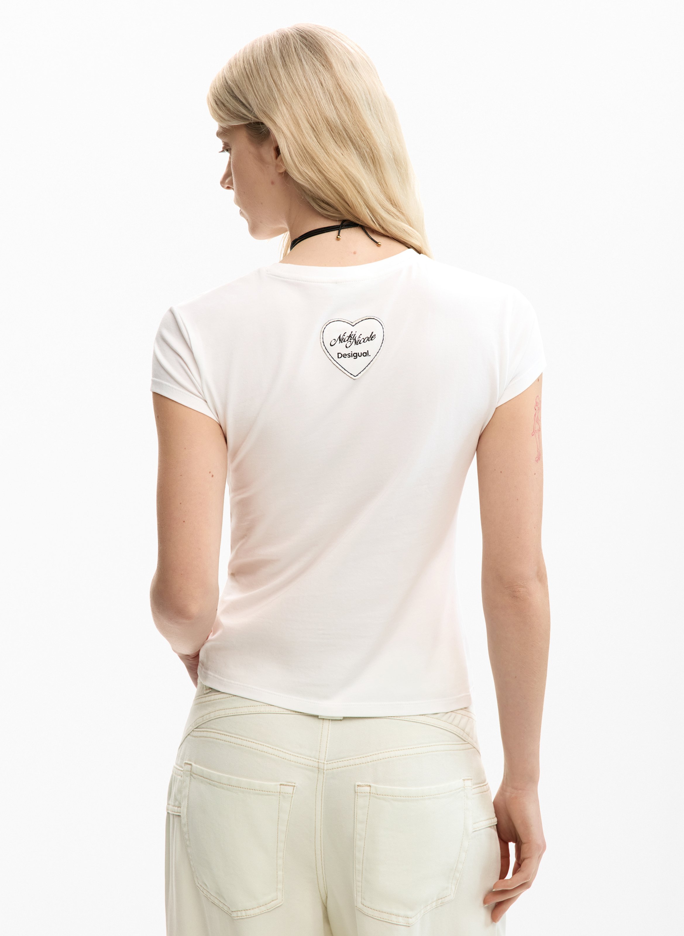 Tee-shirt col rond en coton mélangé DESIGUAL Blanc