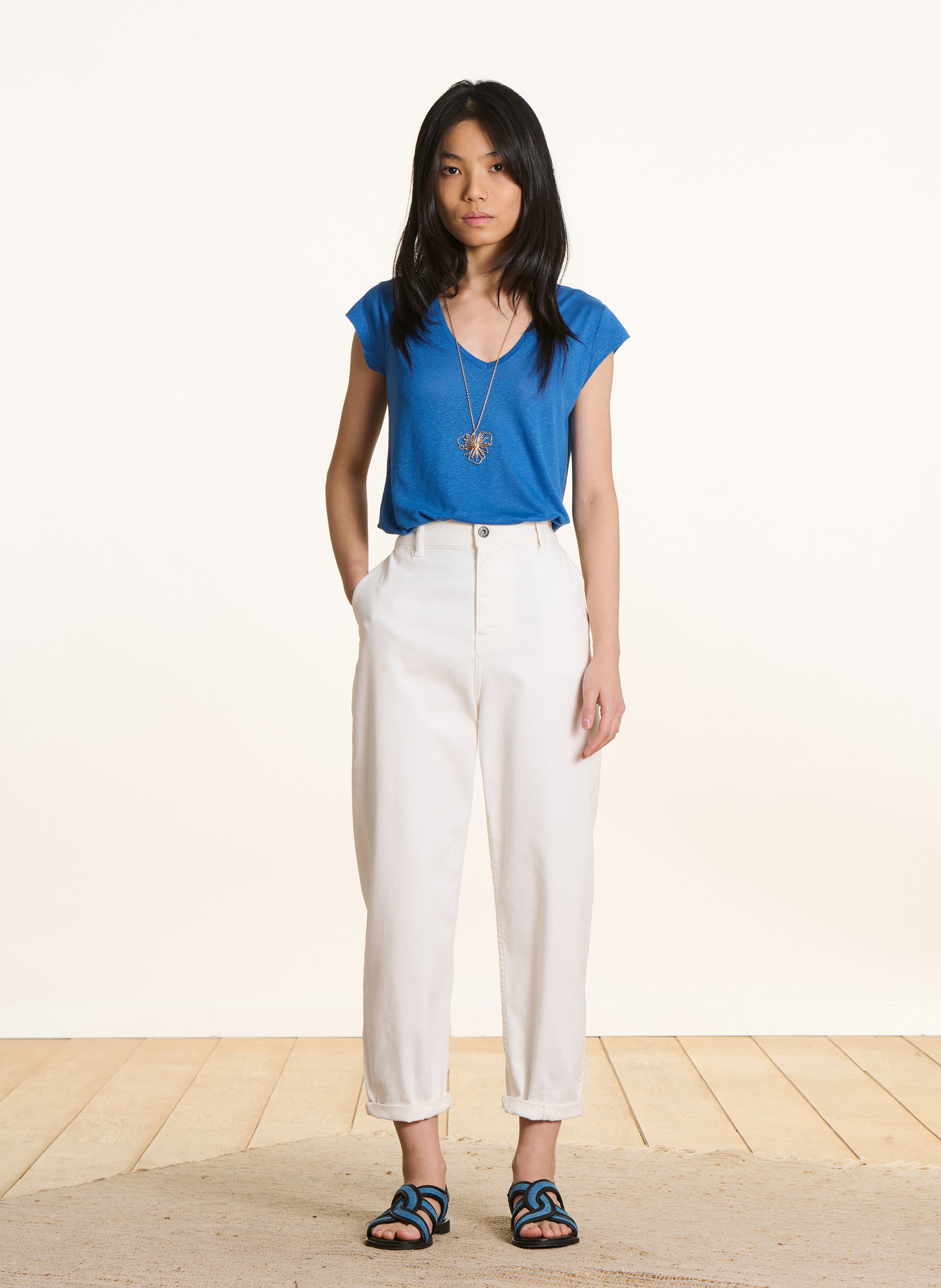 T-shirt met V-hals LA FEE MARABOUTEE Blauw