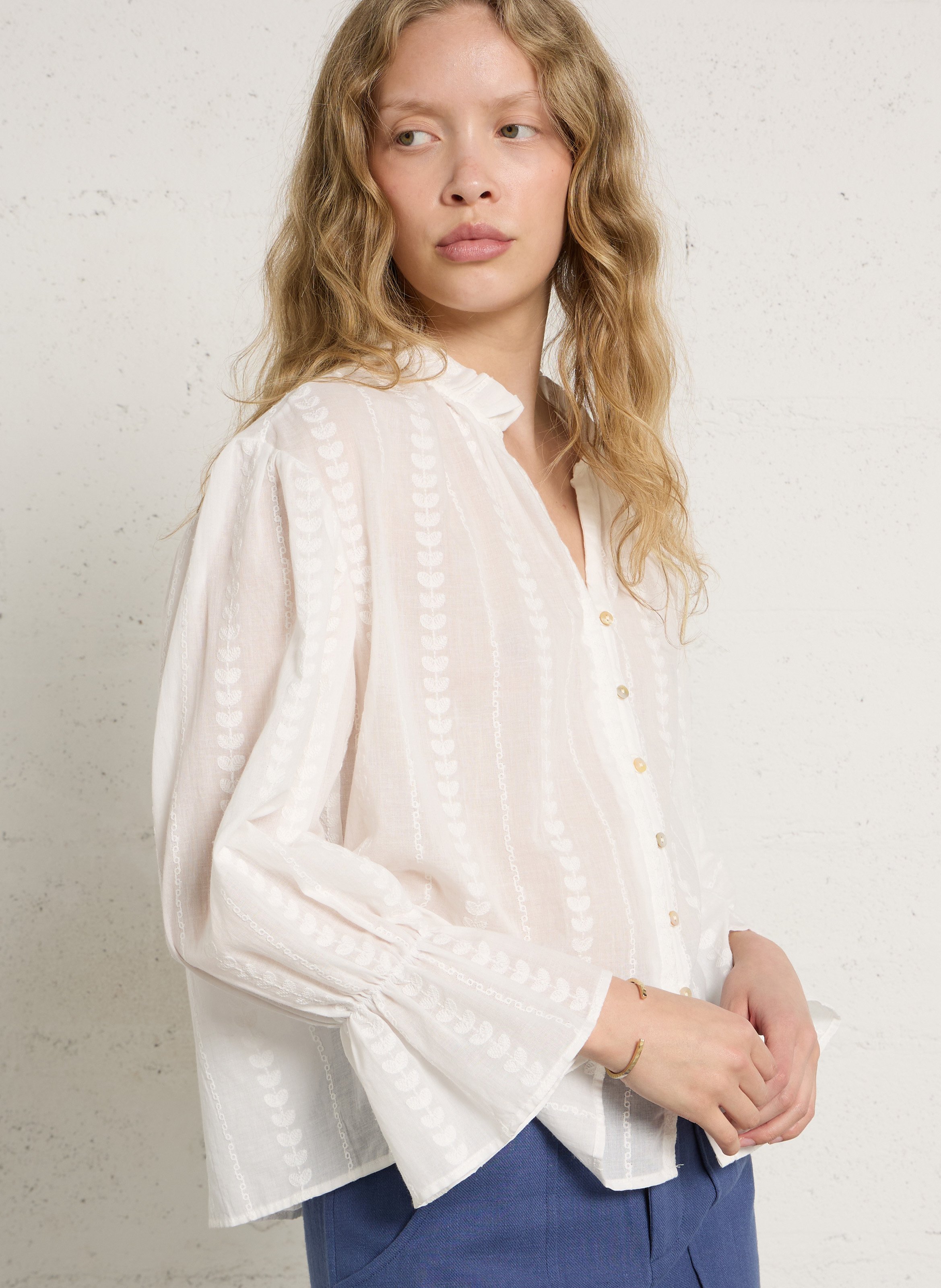 Blouse brodée droite en coton THE KORNER Blanc