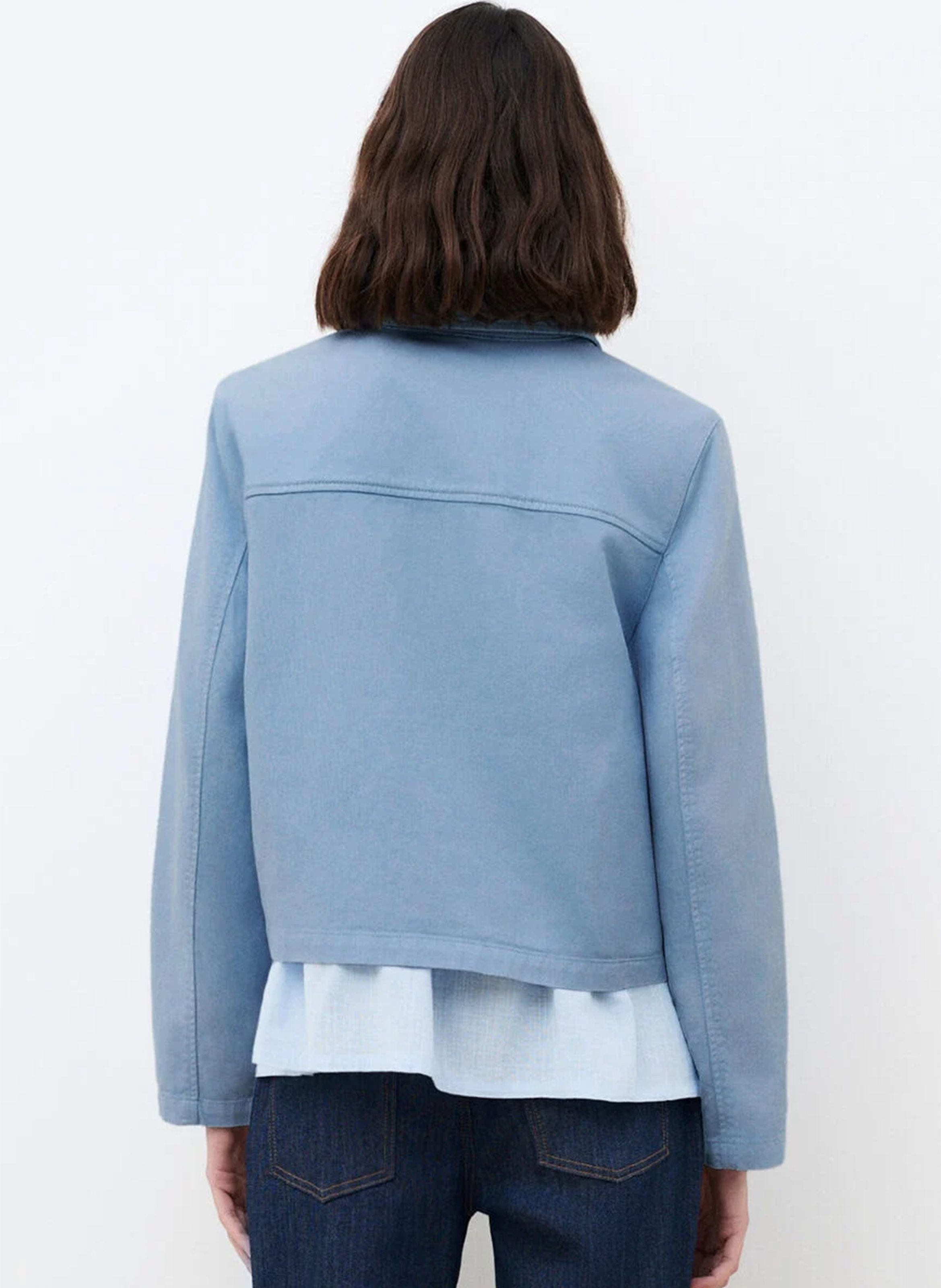 Blouson droit col classique en coton et lin mélangé CAROLL Bleu