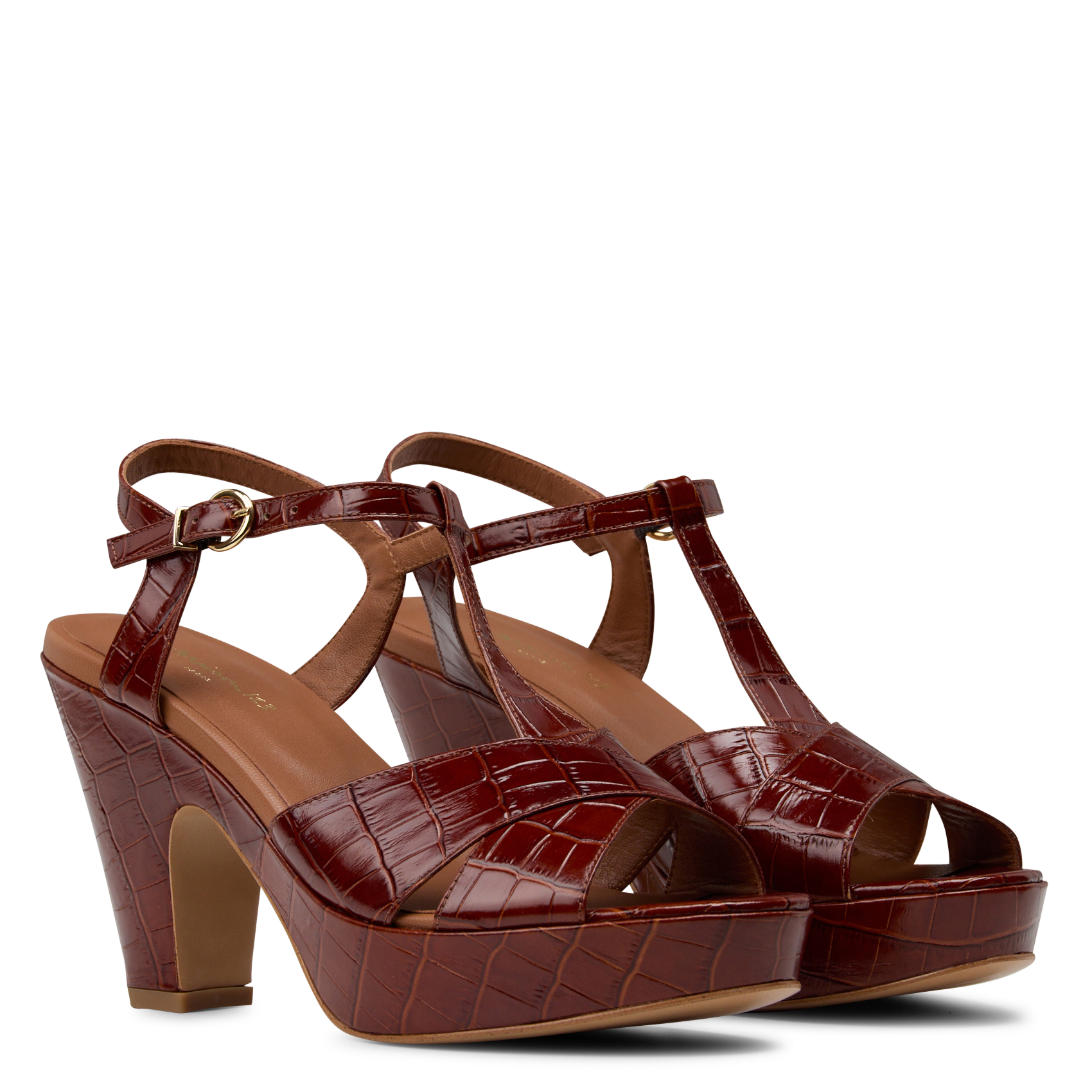 Sandales à talon en cuir embossé MAISON 123 Beige