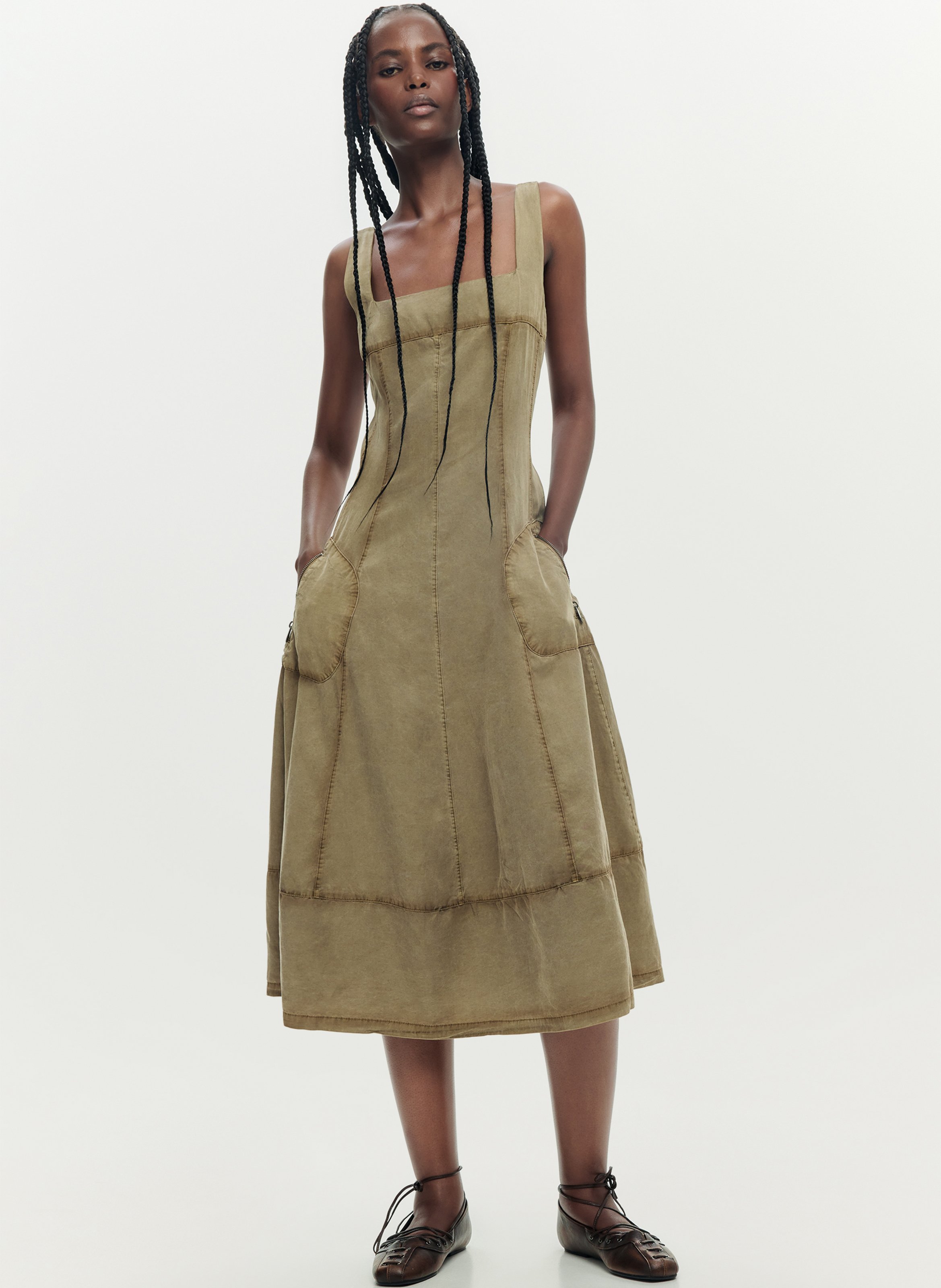 Robe midi col carré DESIGUAL Marron