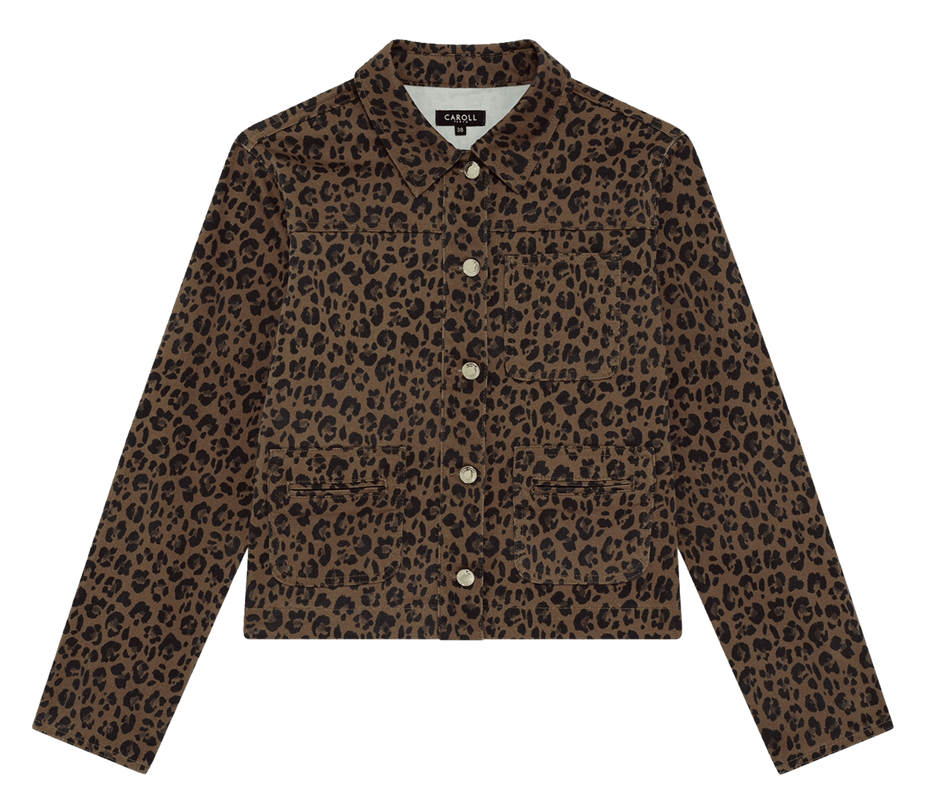 Short leopard print buttoned jacket CAROLL Brown