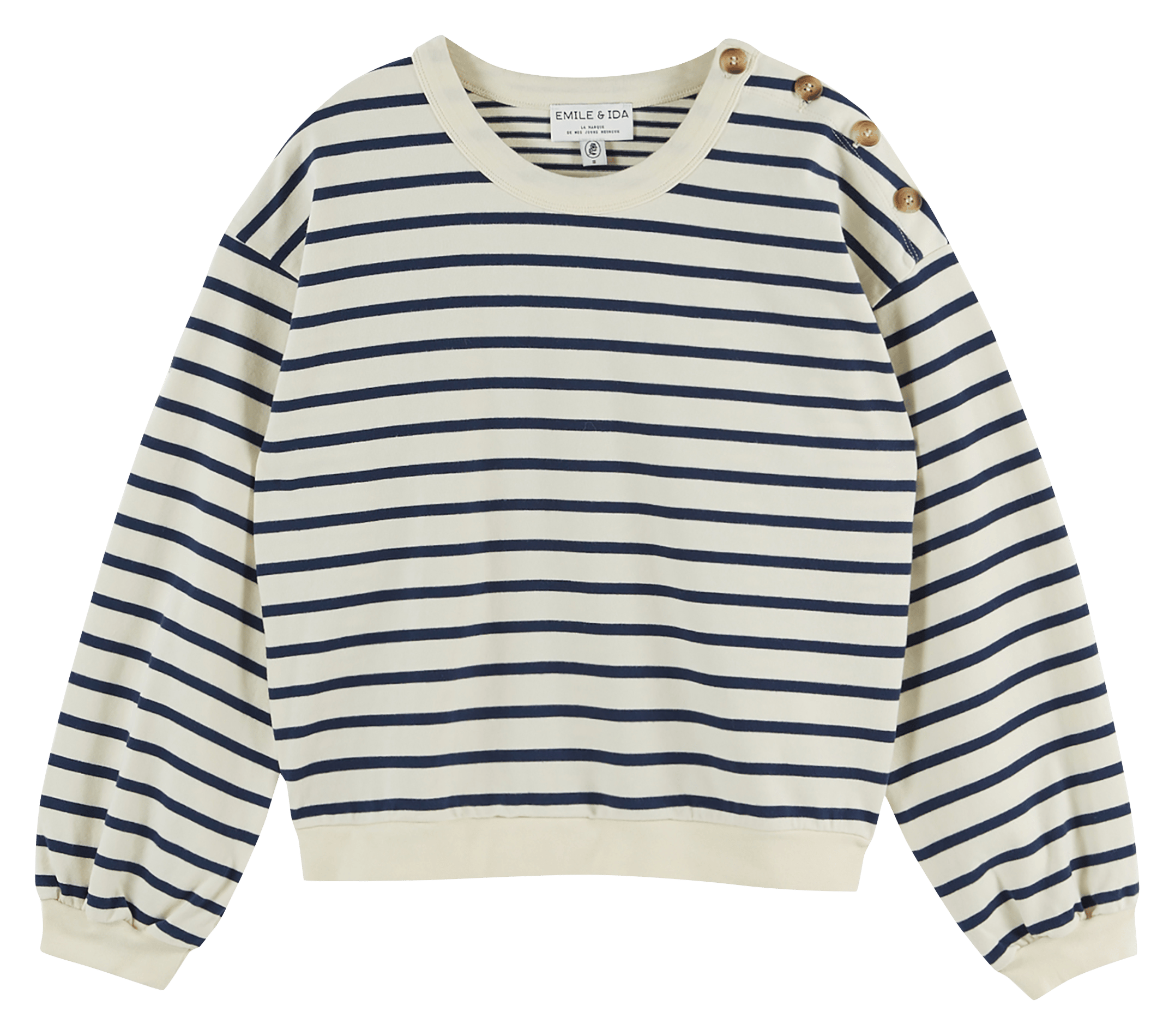 Sudadera oversize de cuello redondo a rayas de algodón orgánico. EMILE ET IDA Multicolor