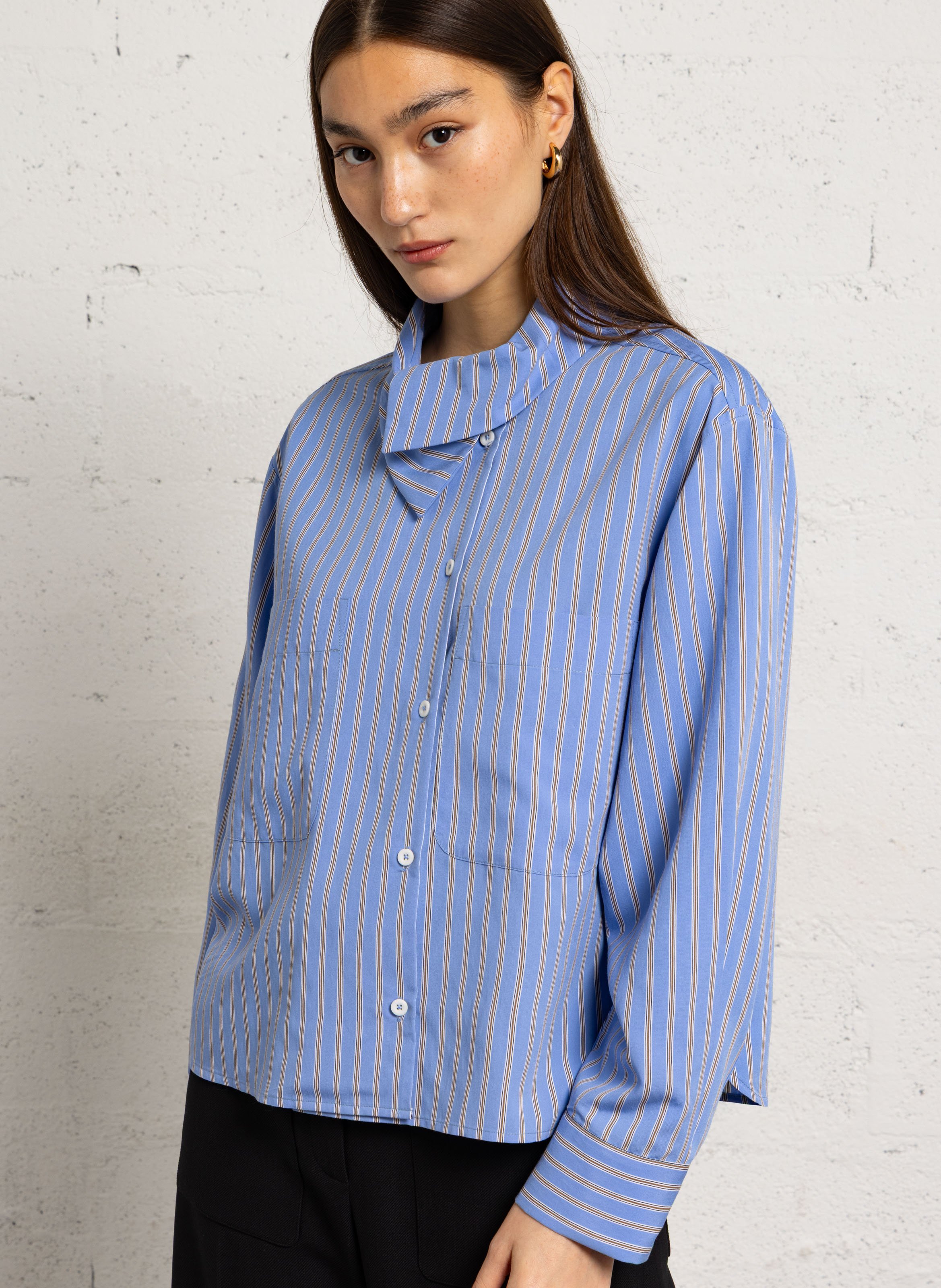 Chemise rayée à col asymétrique MARGAUX LONNBERG Bleu