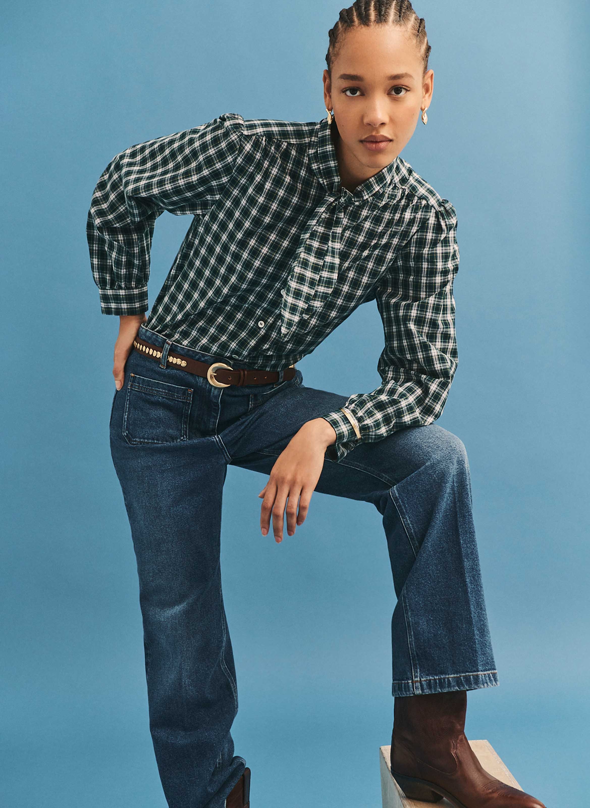 Cotton shirt with pussy-bow collar PABLO Green