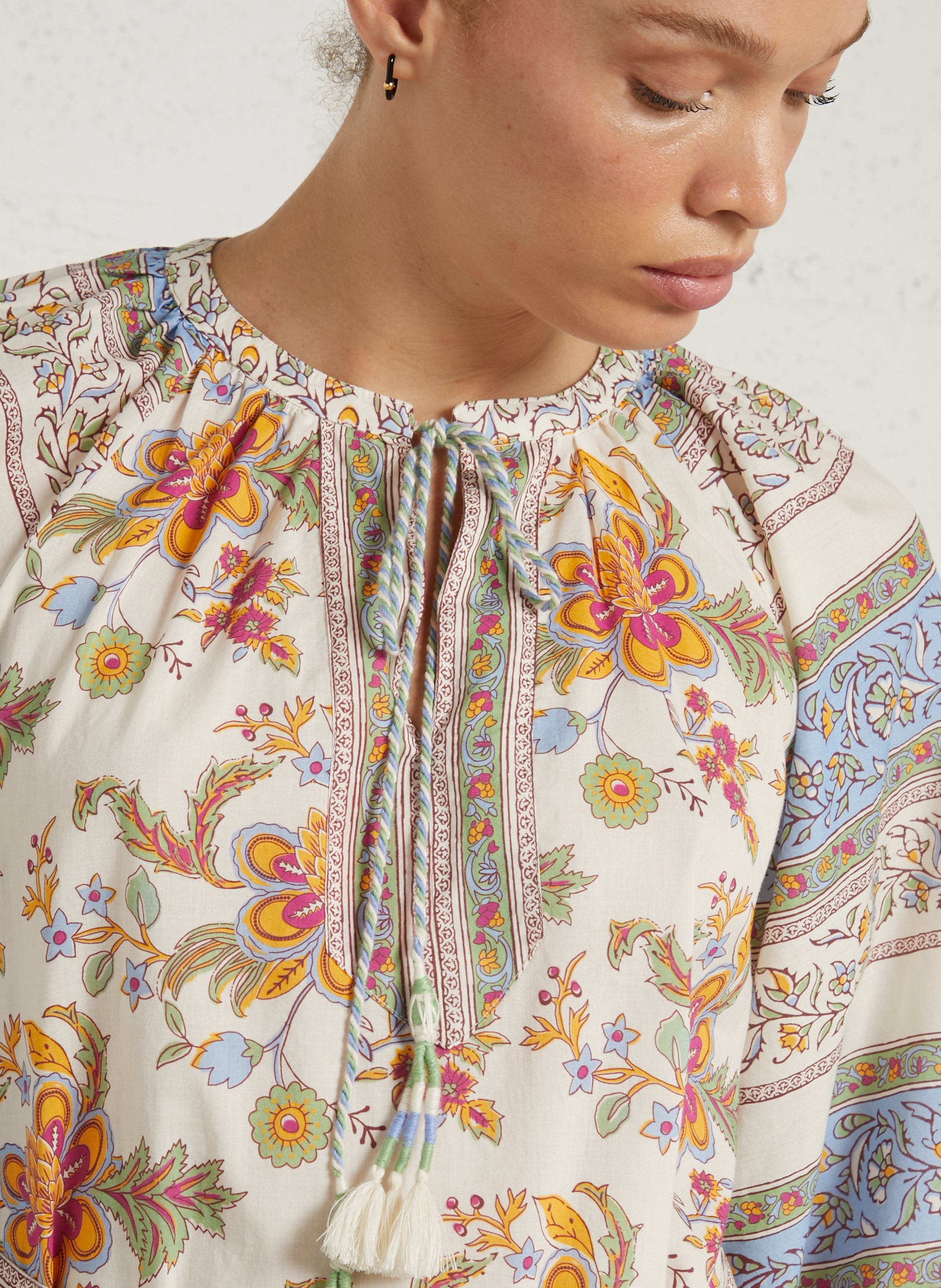 Lange, katoenen jurk met tuniekhals en print SUD EXPRESS Blauw