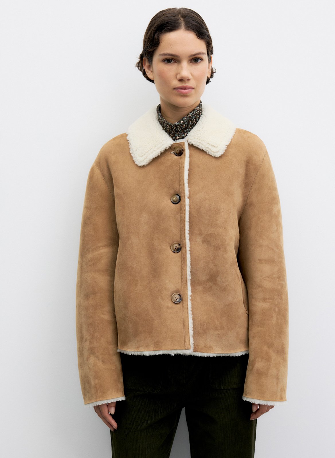 Straight leather coat with classic collar GERARD DAREL Brown
