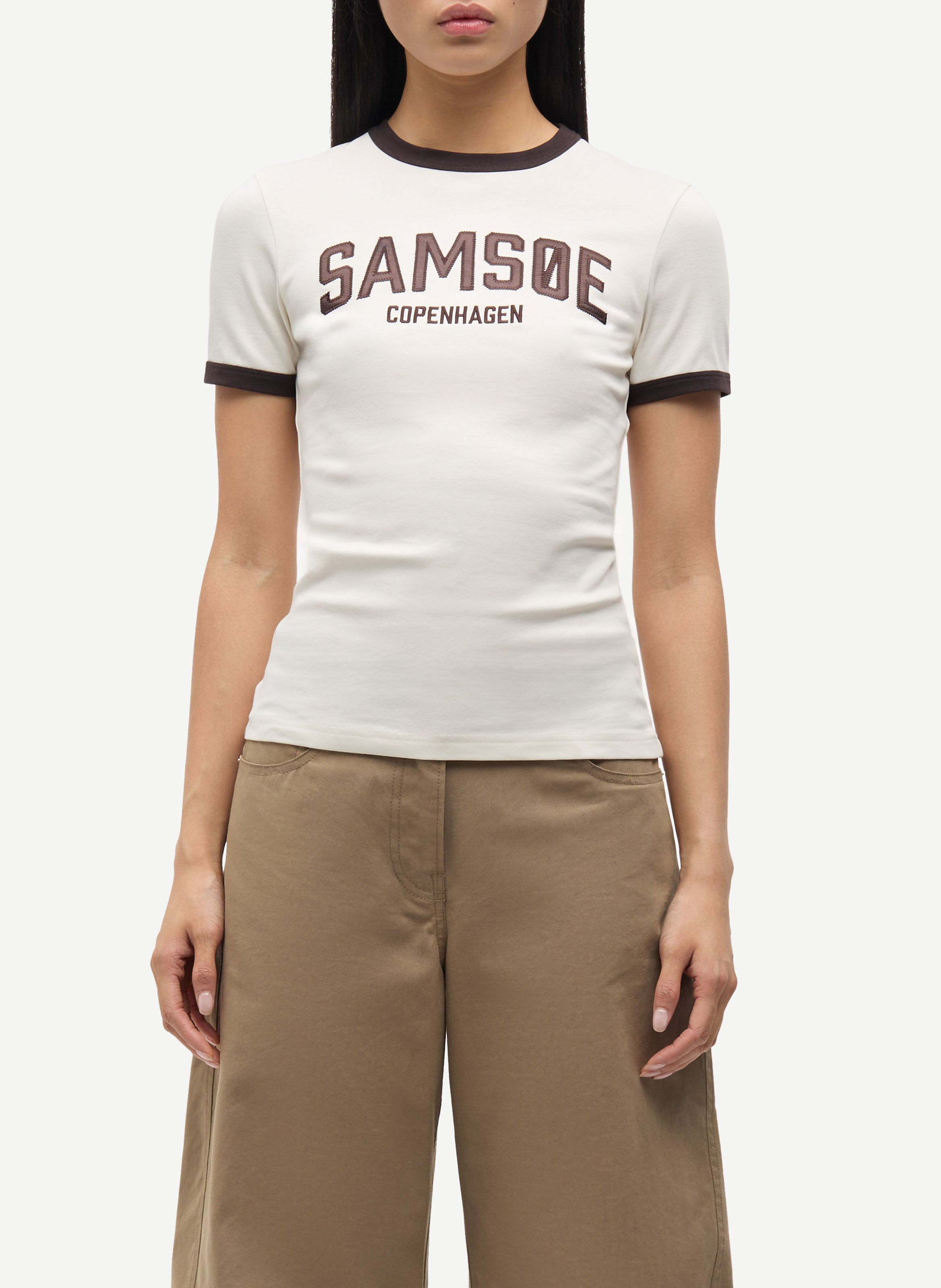 T-shirt droit col rond imprimé en coton bio SAMSOE SAMSOE Blanc