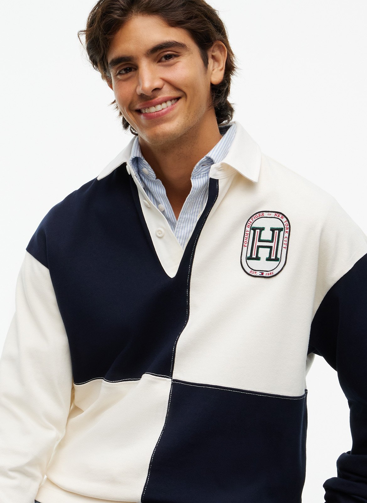 Sweat col polo à carreaux TOMMY HILFIGER Jaune