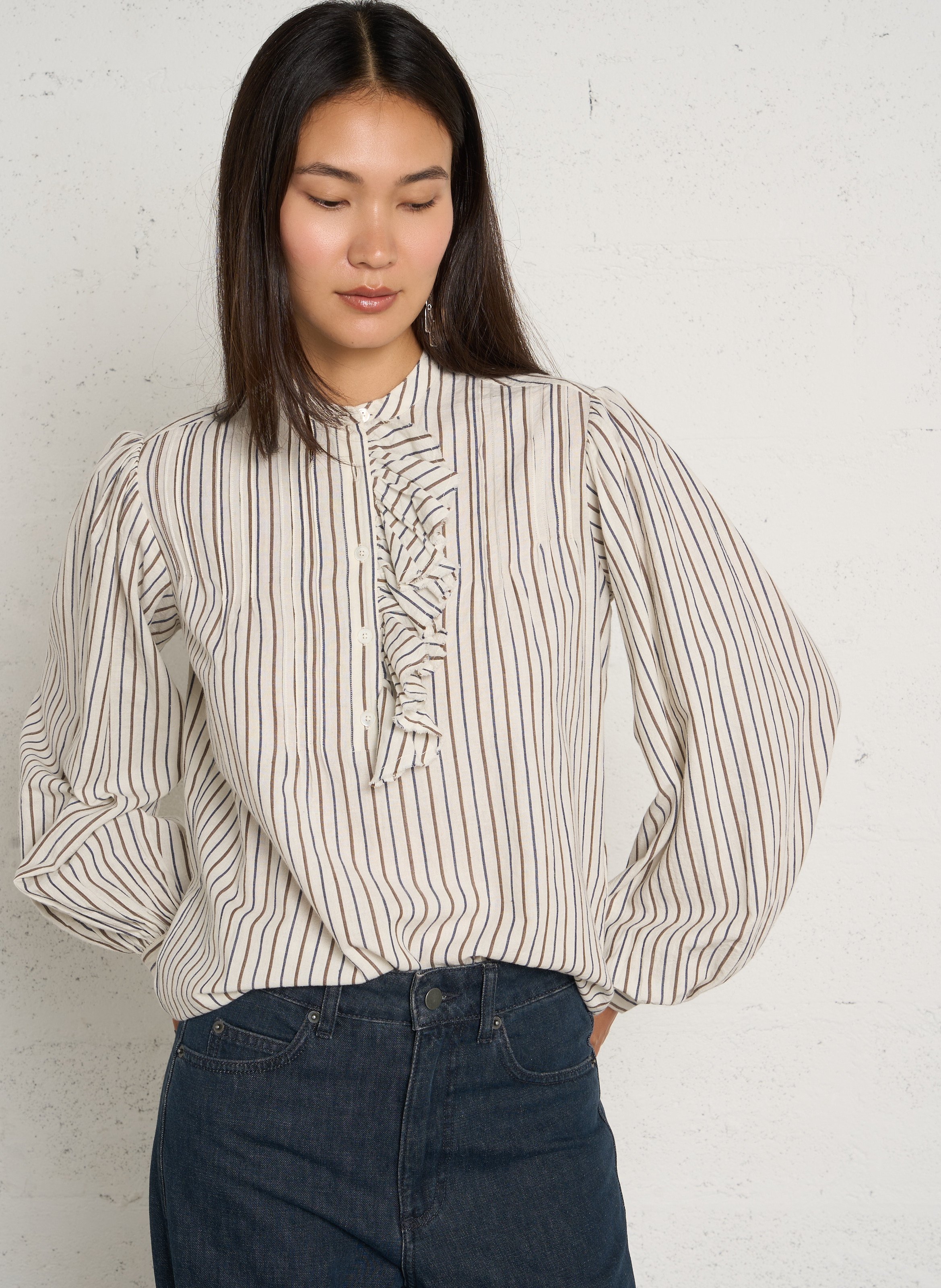 Weite Bluse mit Streifen aus Baumwolle LAURENCE BRAS Weiss