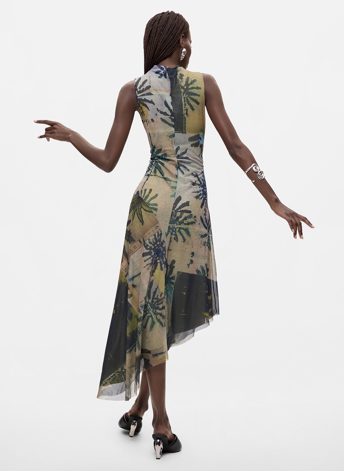 Lange asymmetrische jurk met ronde hals DESIGUAL Groen