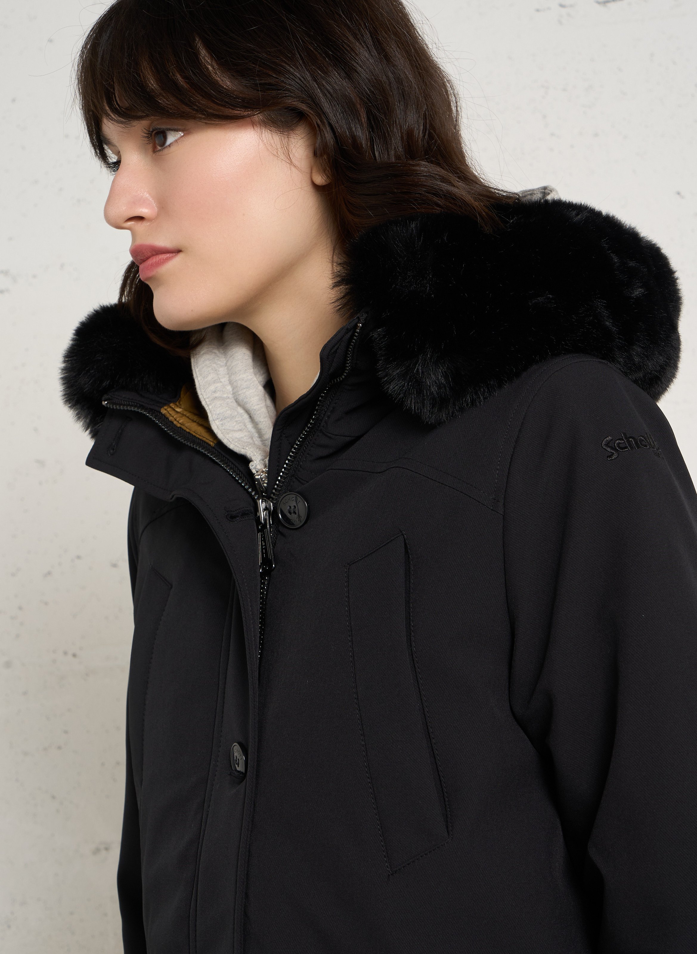 Gerade geschnittener Parka mit Kapuzenkragen SCHOTT Schwarz
