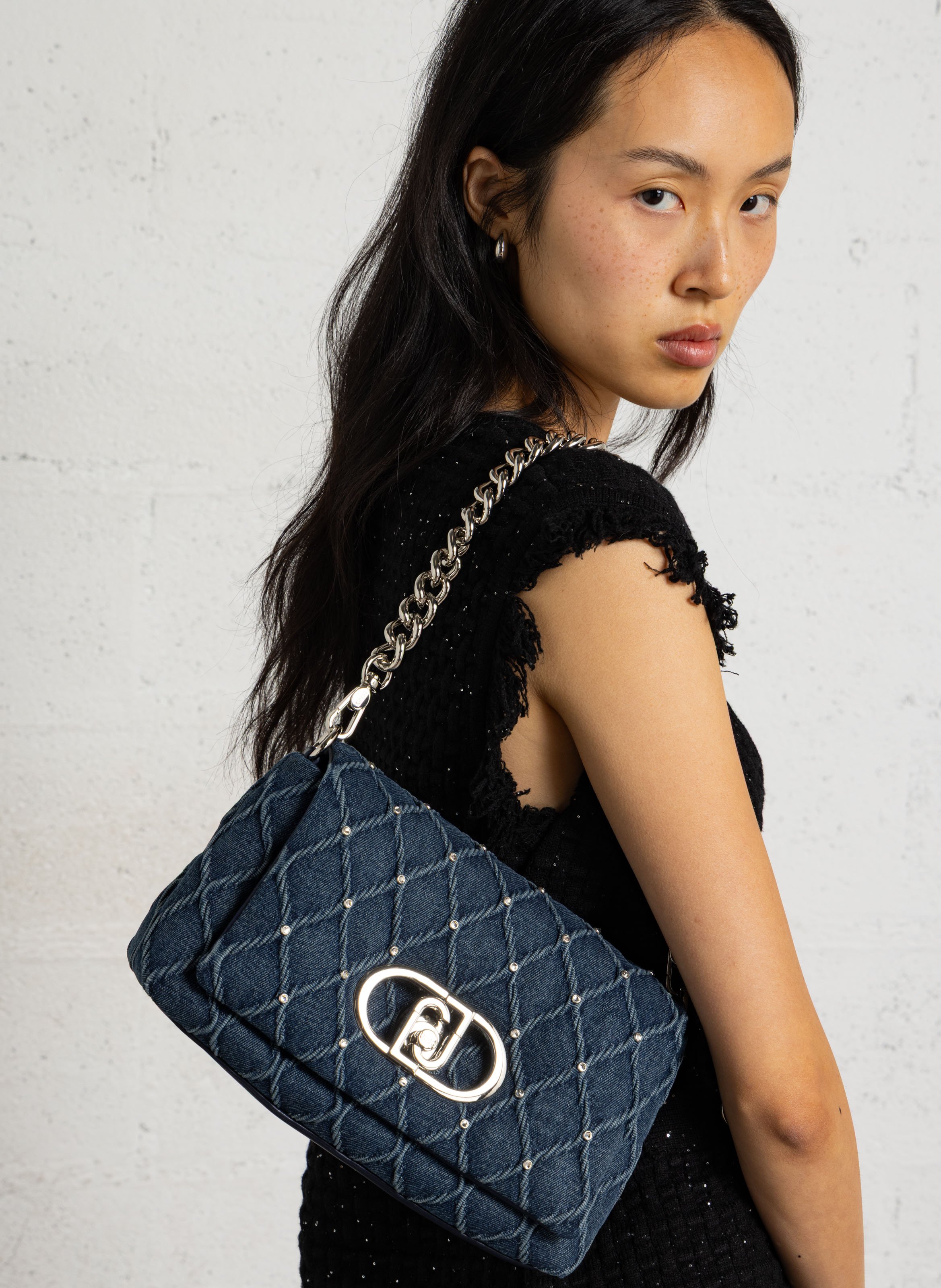Gesteppte Handtasche mit Strasssteinen LIU JO Blau
