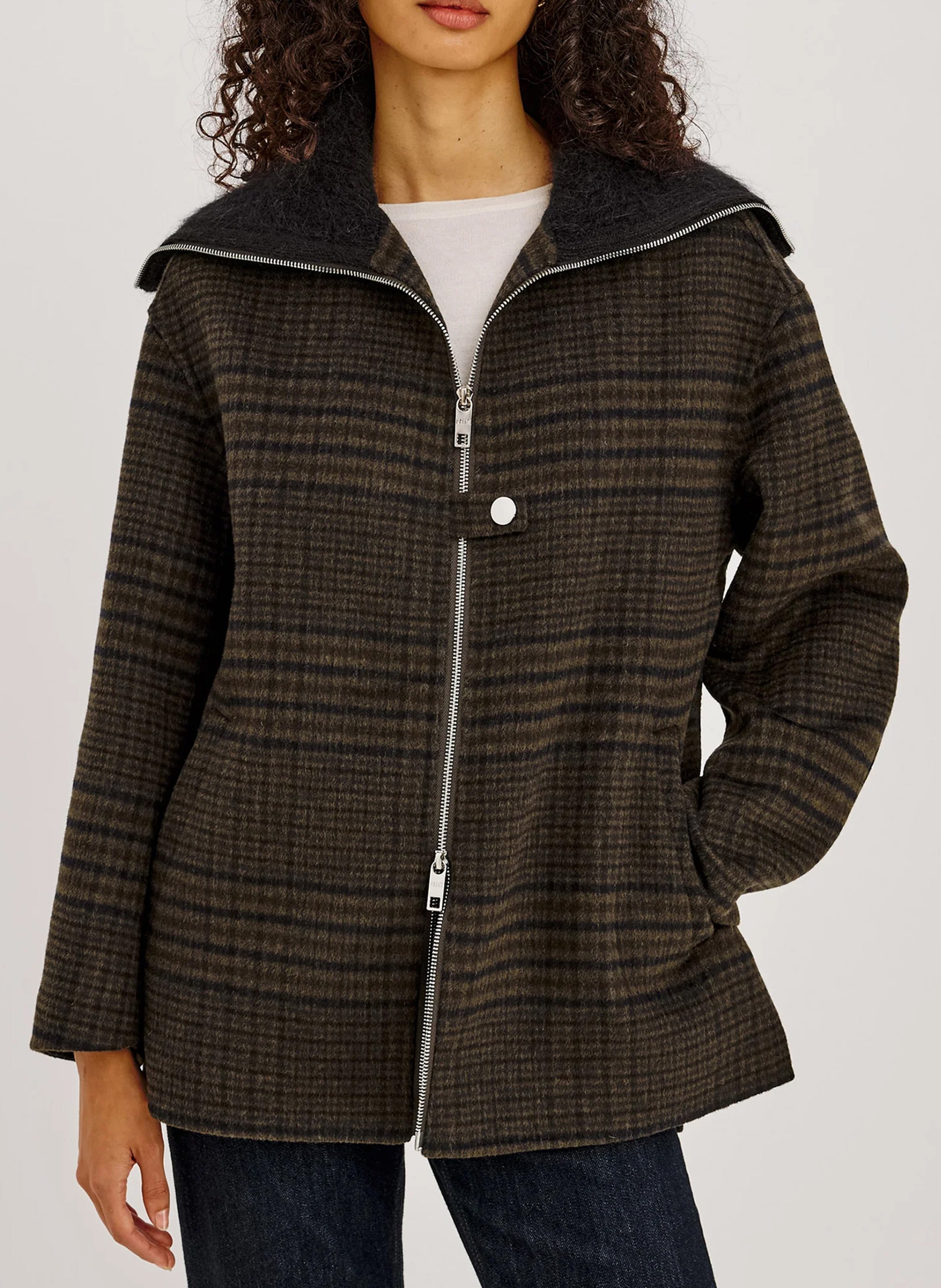 Straight zip-up coat in blended wool RAILS Brown