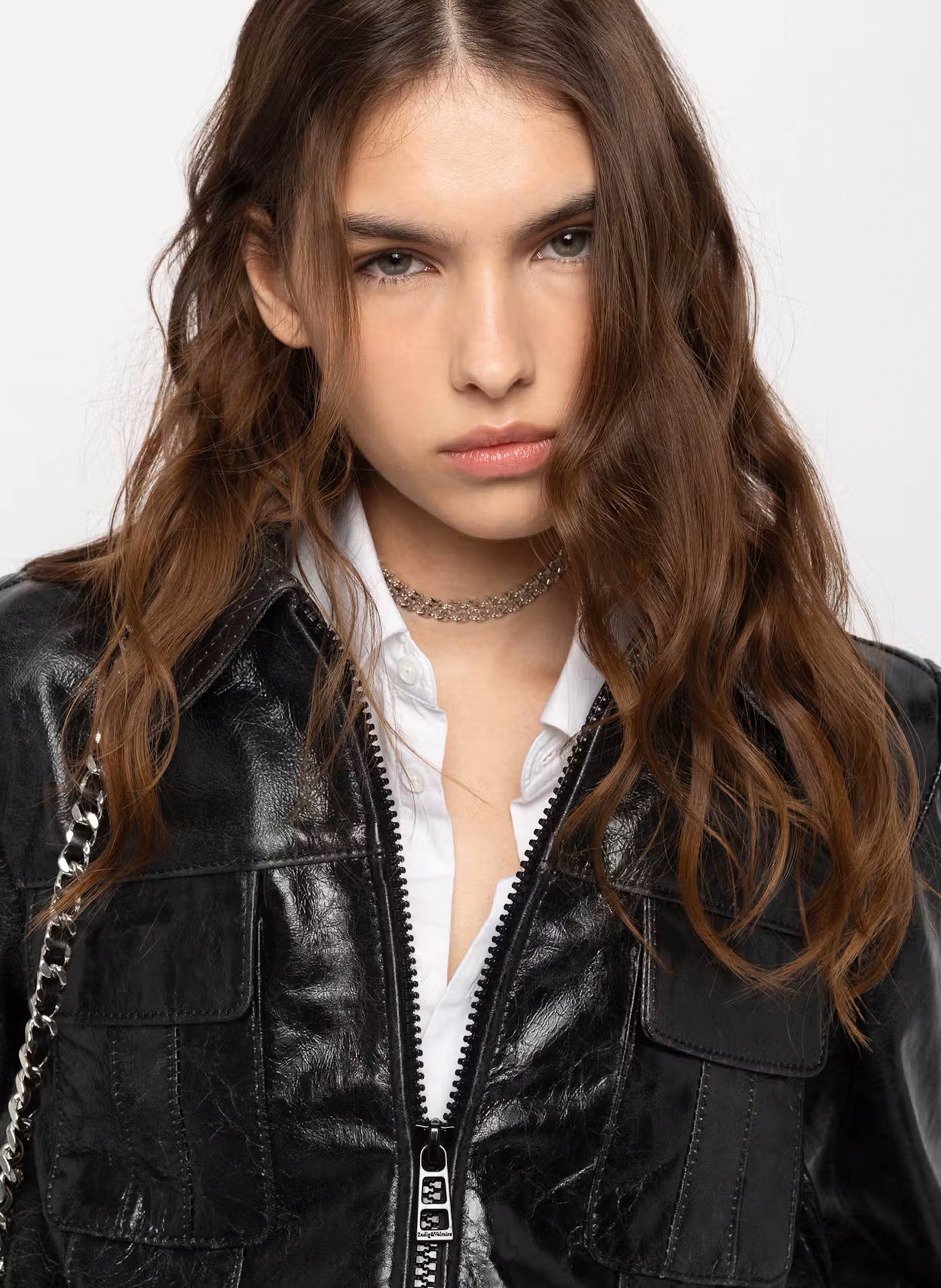 Blouson droit zippé en cuir ZADIG&VOLTAIRE Noir