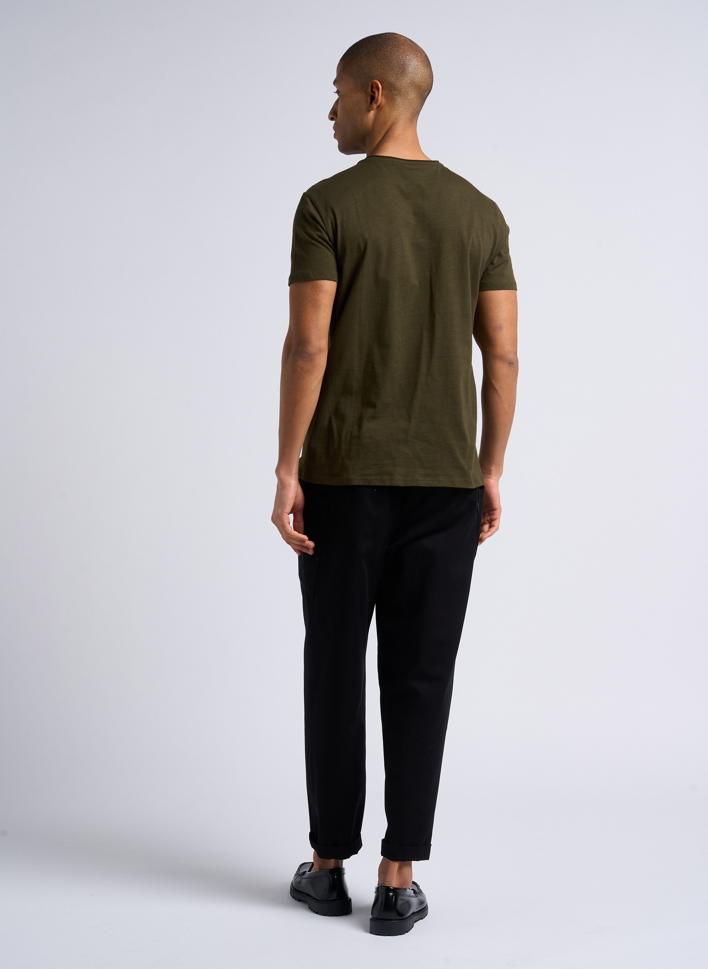 Slim-fit V-neck slub cotton T-shirt IKKS Khaki