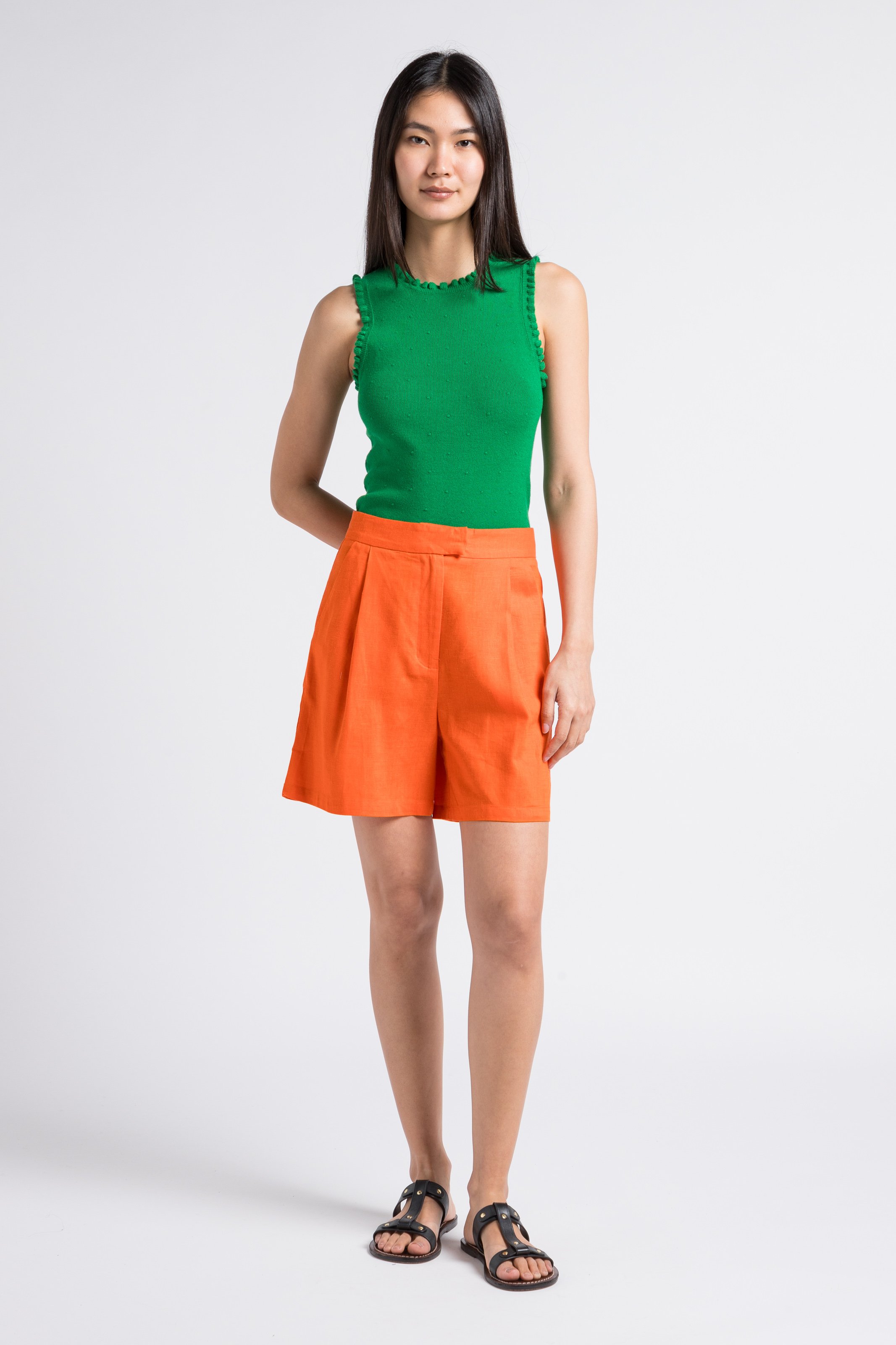 High-waisted linen and cotton-blend shorts LA PETITE ETOILE Orange