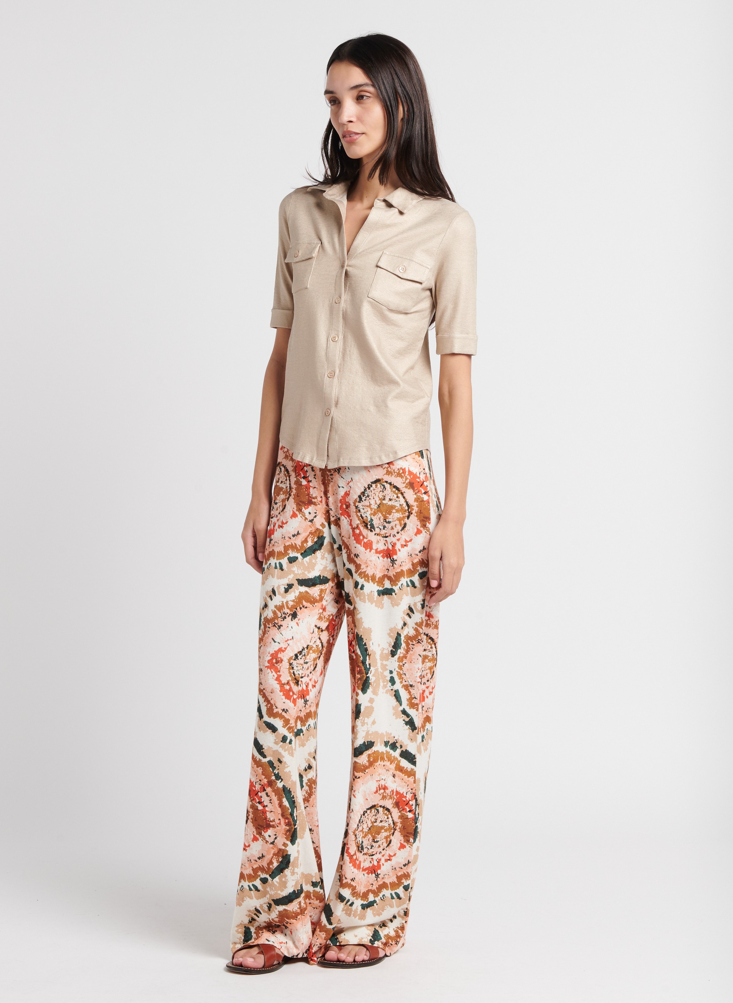 Straight shirt with 3/4 sleeves MAJESTIC FILATURES Beige