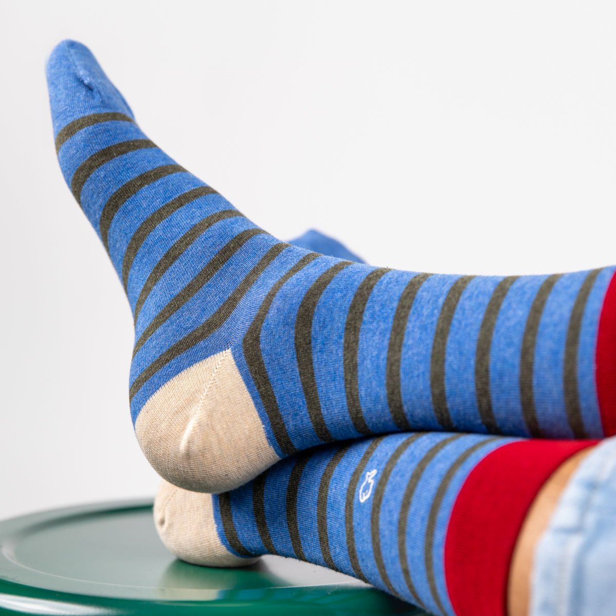 Combed cotton socks with wide stripes BILLYBELT Blue