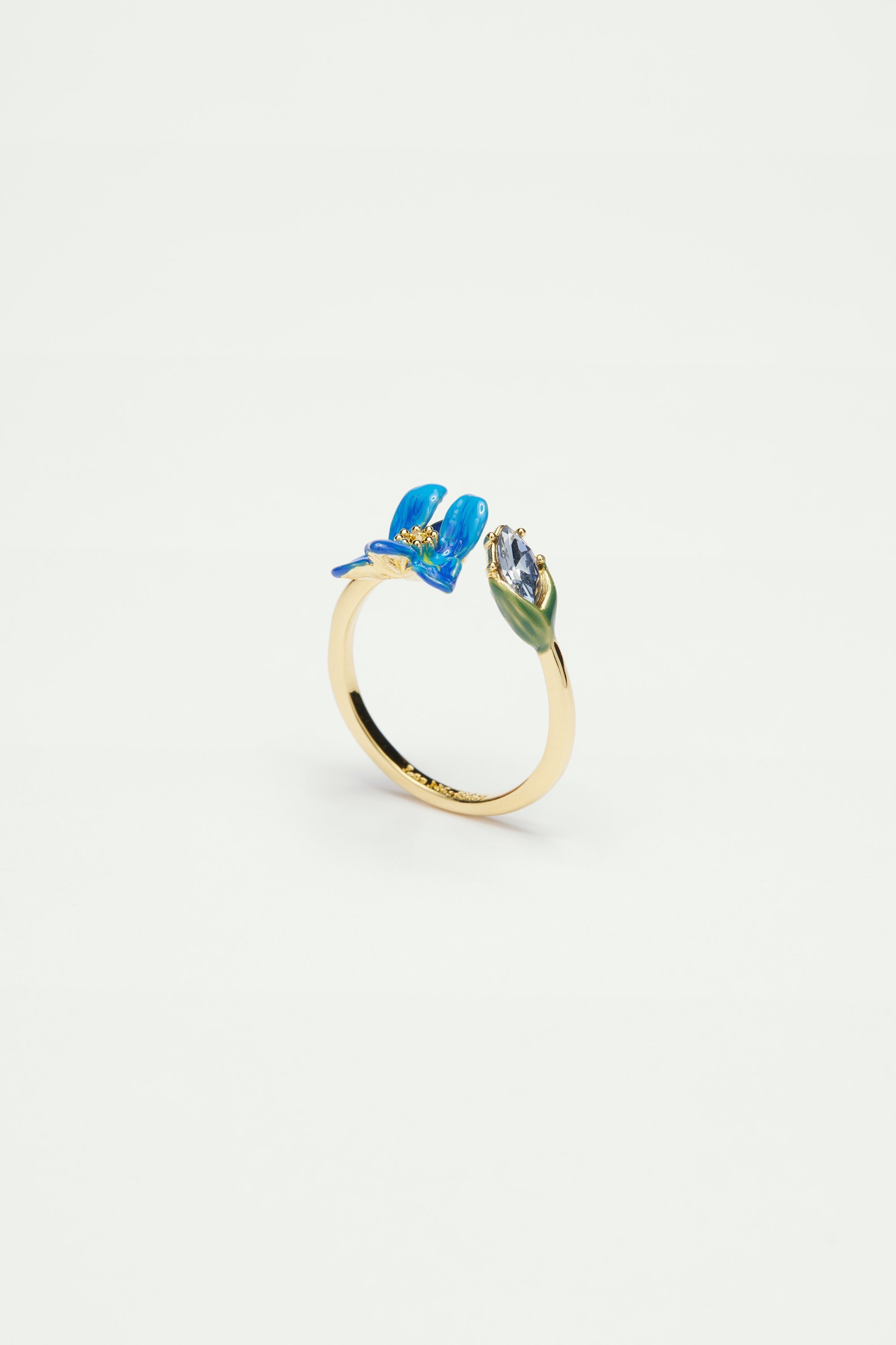 Bague ajustable iris de sibérie et verre facetté LES NEREIDES Bleu