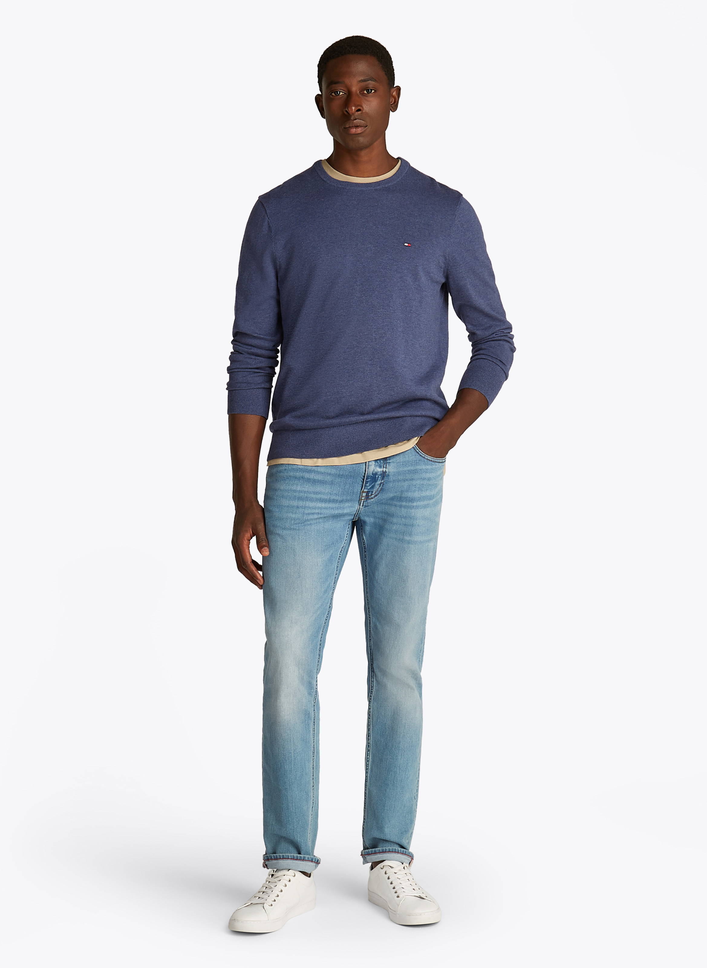 Katoenen tricottrui met ronde hals en fantasieprint TOMMY HILFIGER Blauw