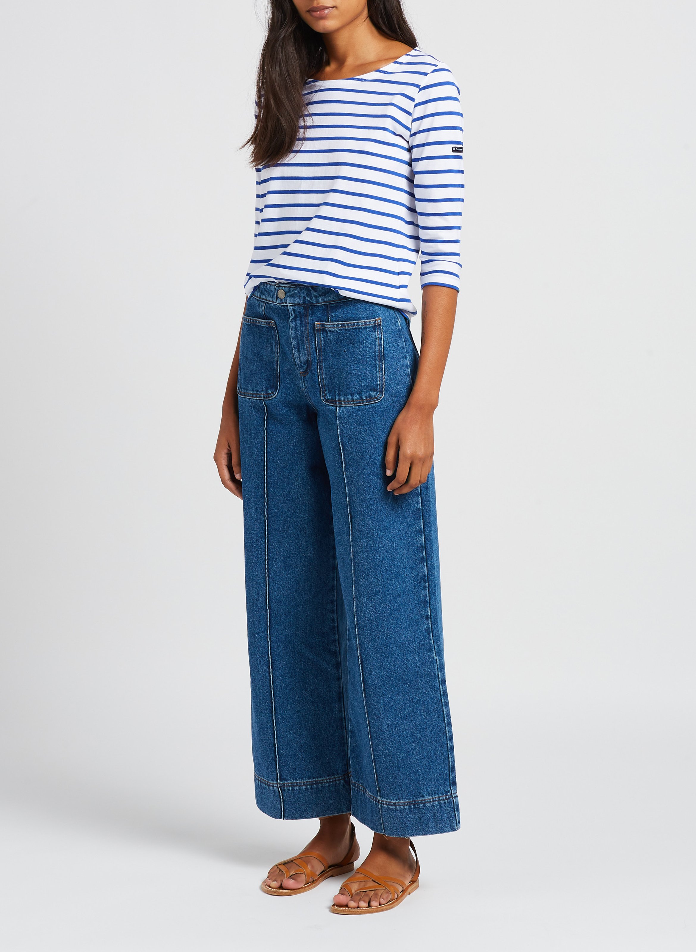 Jean évasé et délavé en coton  SOEUR Bleu