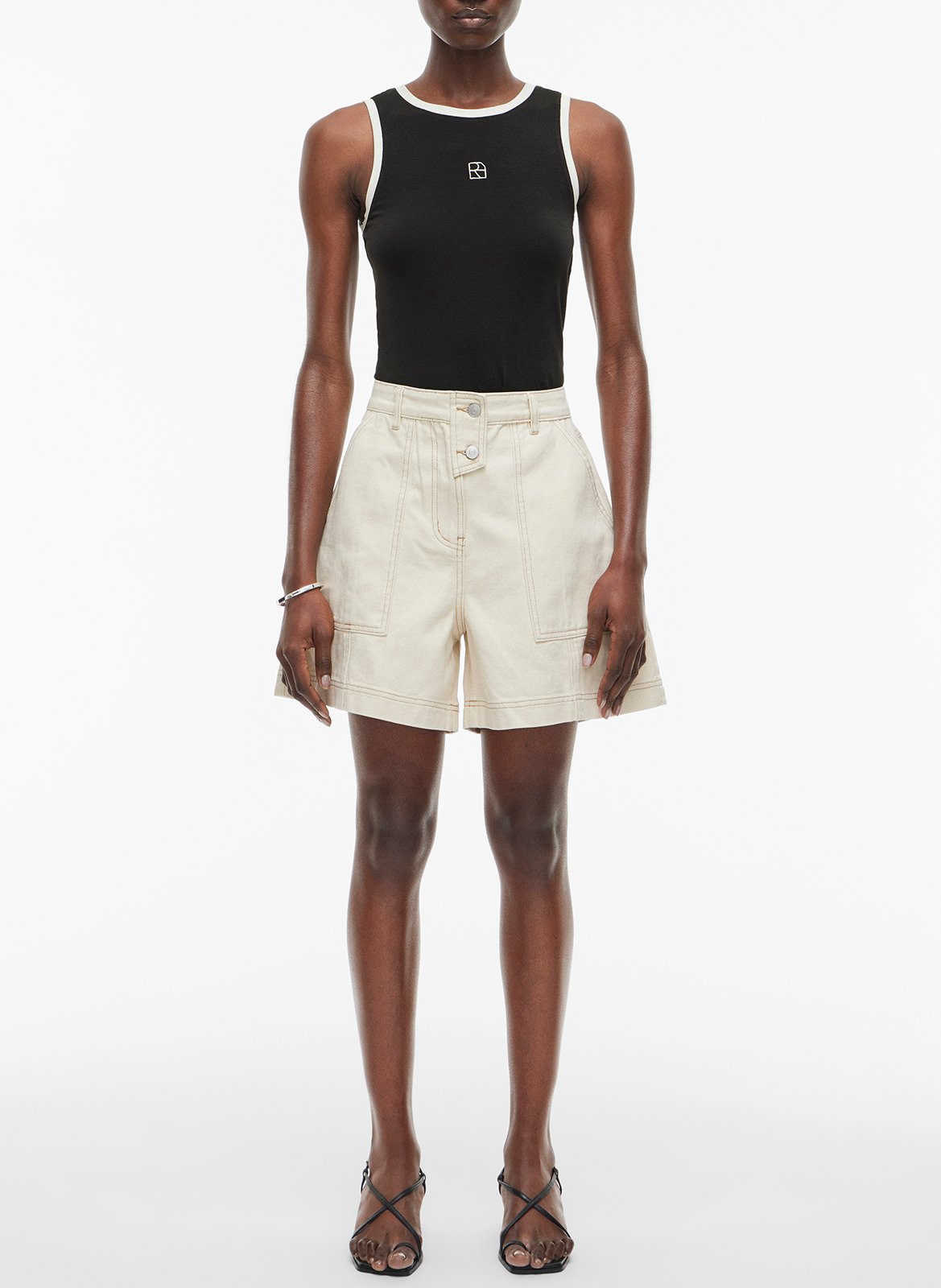 Fitted tank top with contrast edges ROUGE EDIT Grey