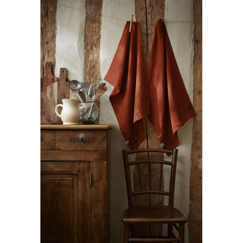 Set of 2 cotton muslin hand towels L'EFFET PAPILLON Brown