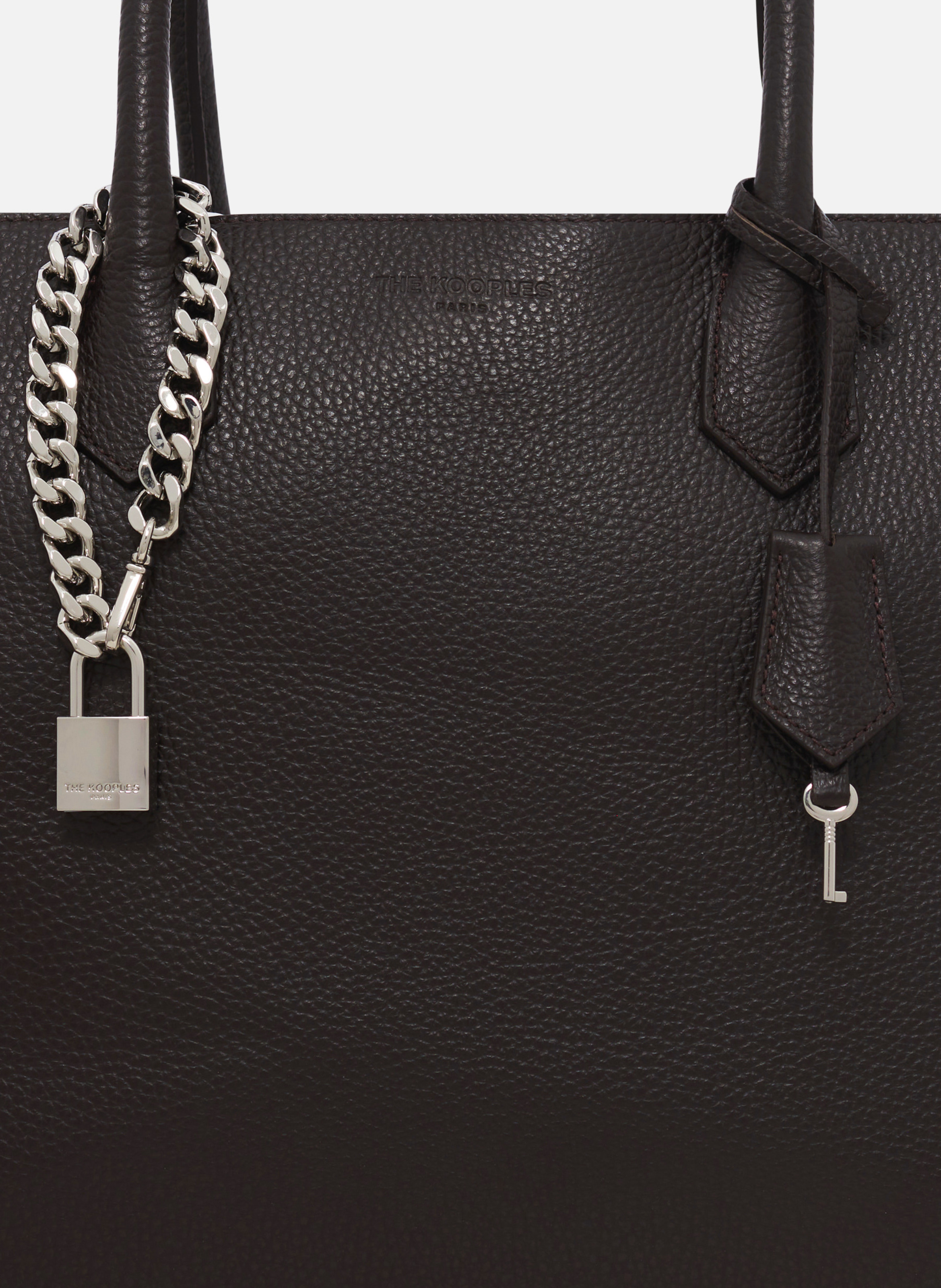 Grained leather Ming L tote bag THE KOOPLES Brown