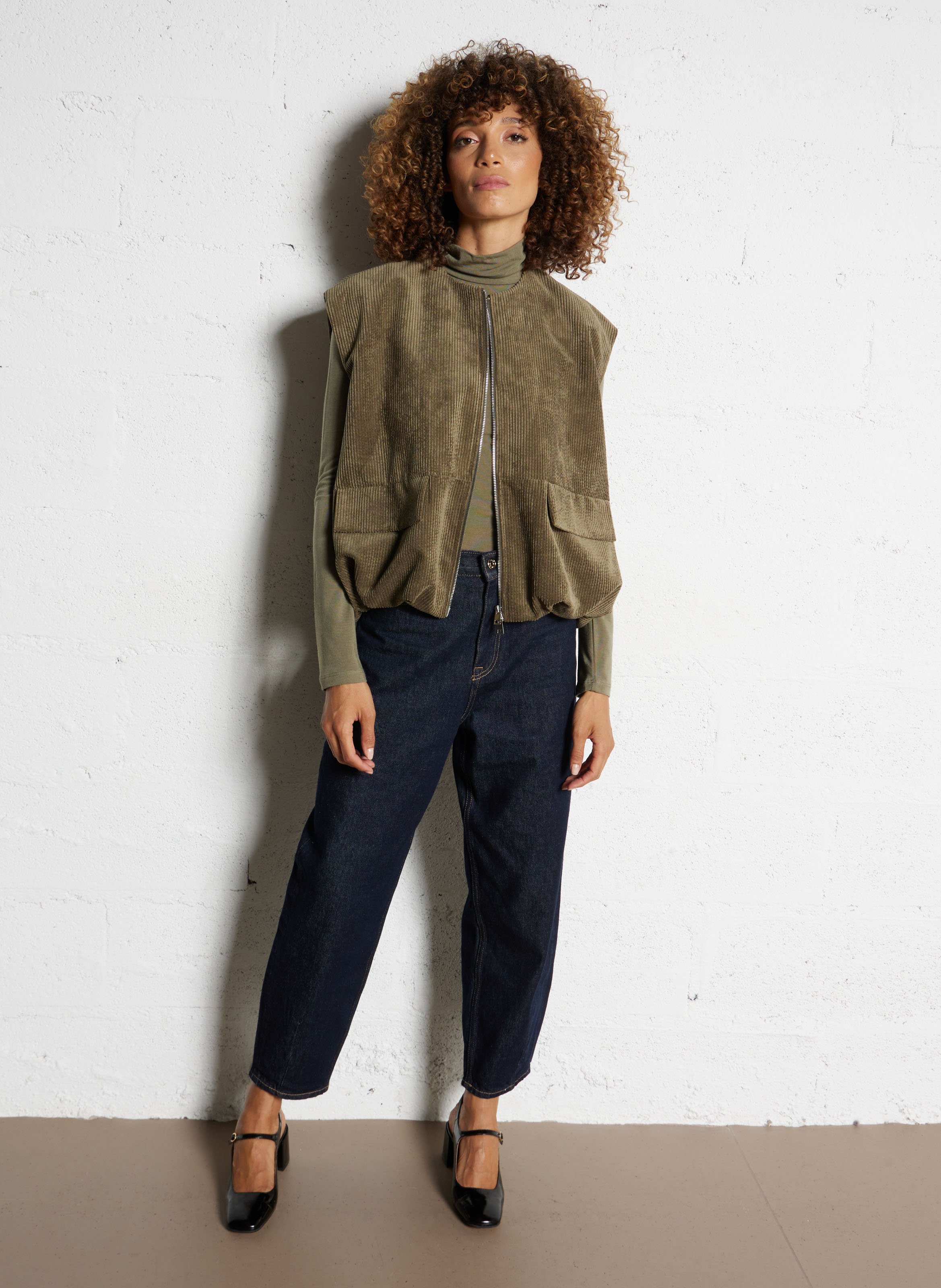 Vest met ronde hals in ribfluweel IMPERIAL Kaki