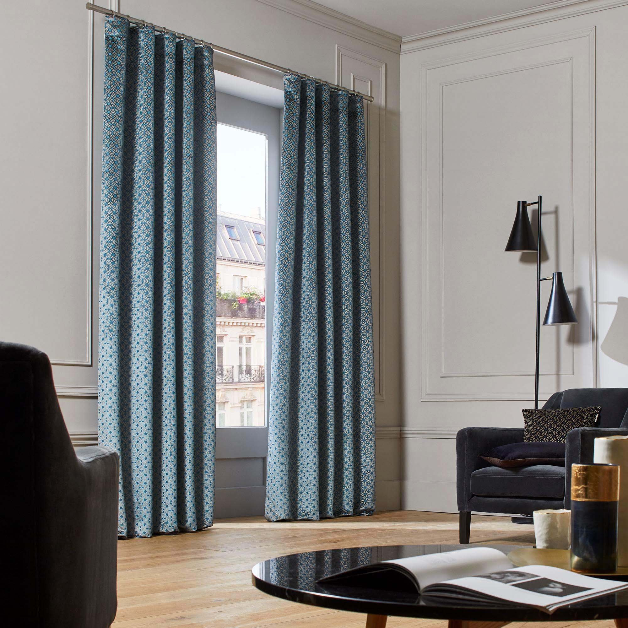 Pleated ribbon curtain MADURA Blue