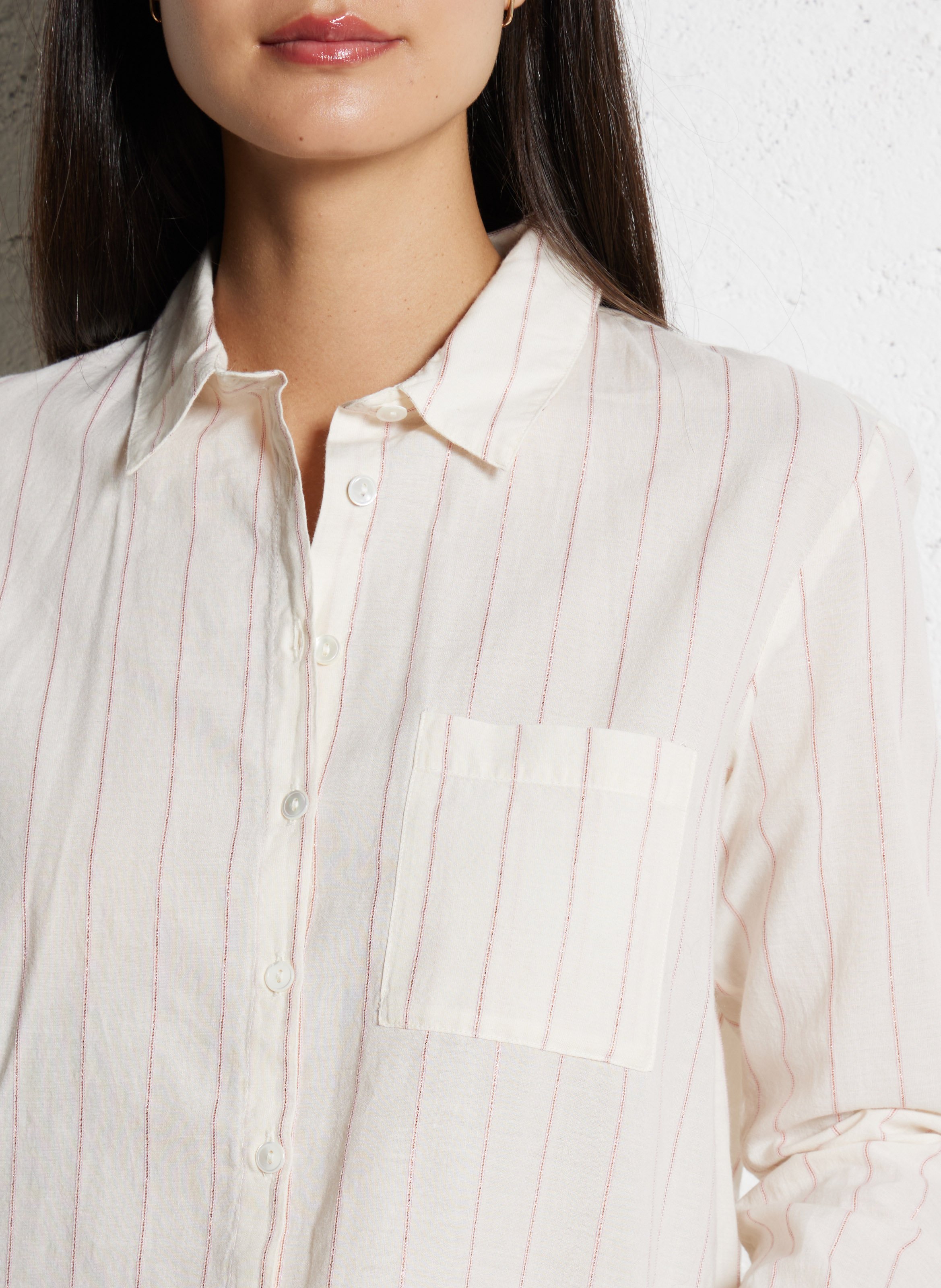 Straight shirt in striped blended cotton DES PETITS HAUTS Beige