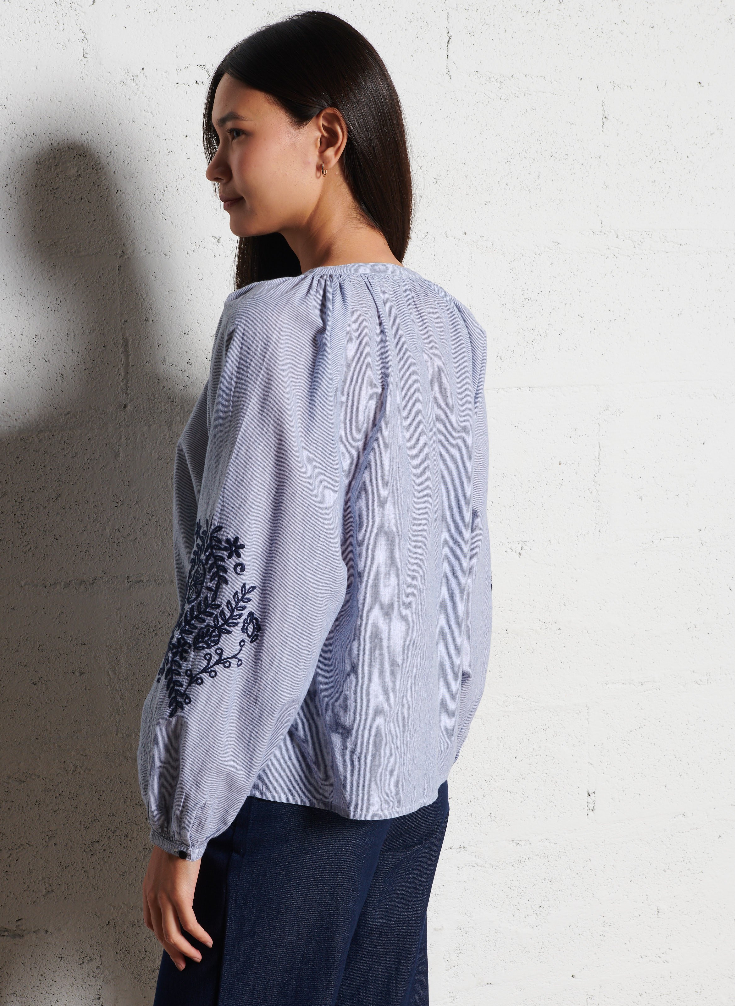 Blouse col V en coton LA PETITE ETOILE Bleu