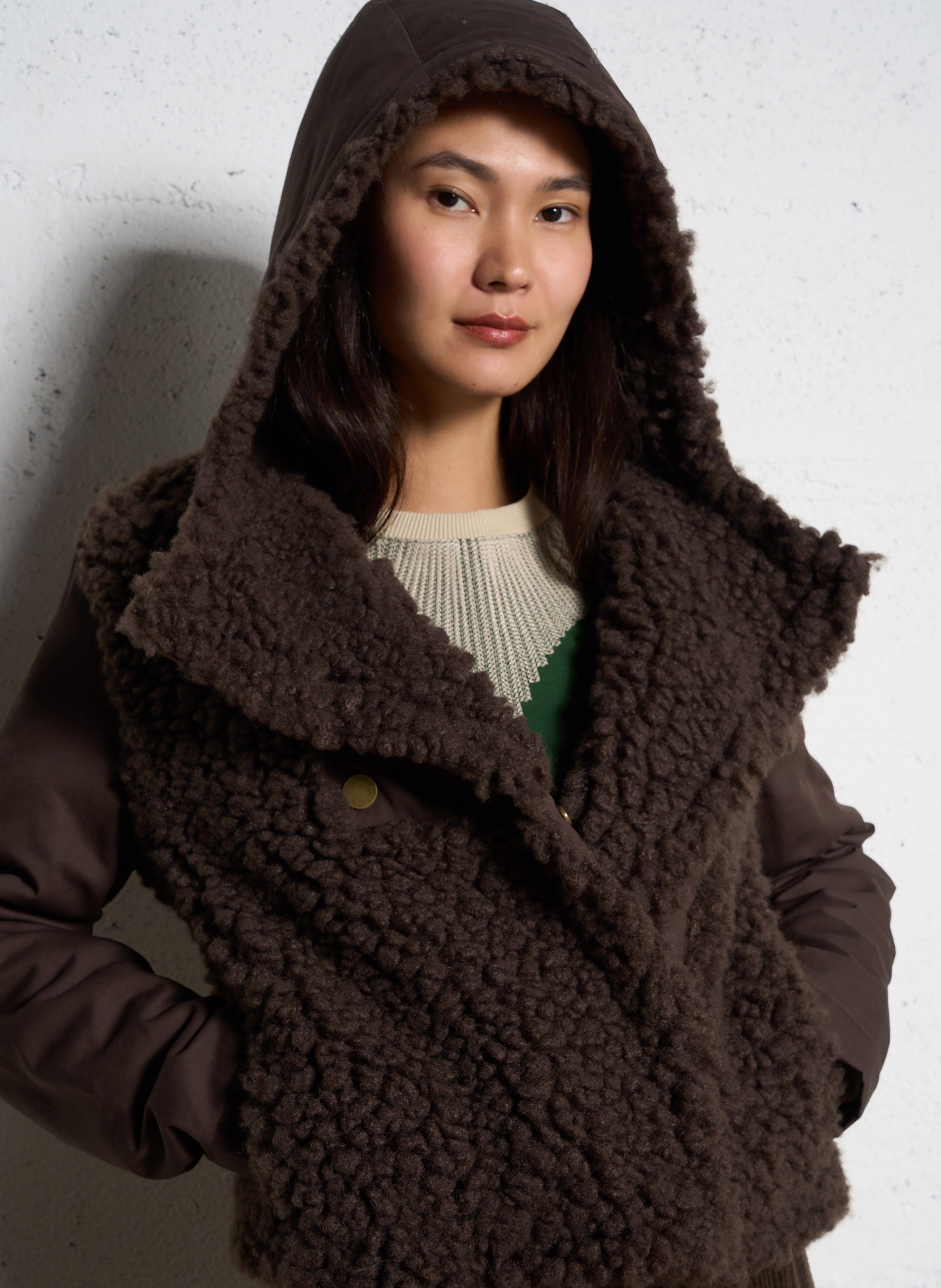Chaqueta con cuello alto sherpa LEON & HARPER Marron