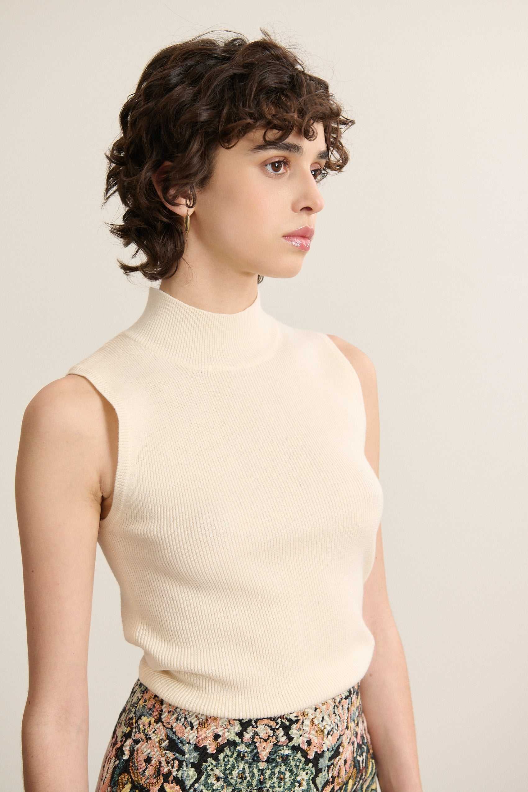 High neck sleeveless wool blend sweater GARANCE PARIS White