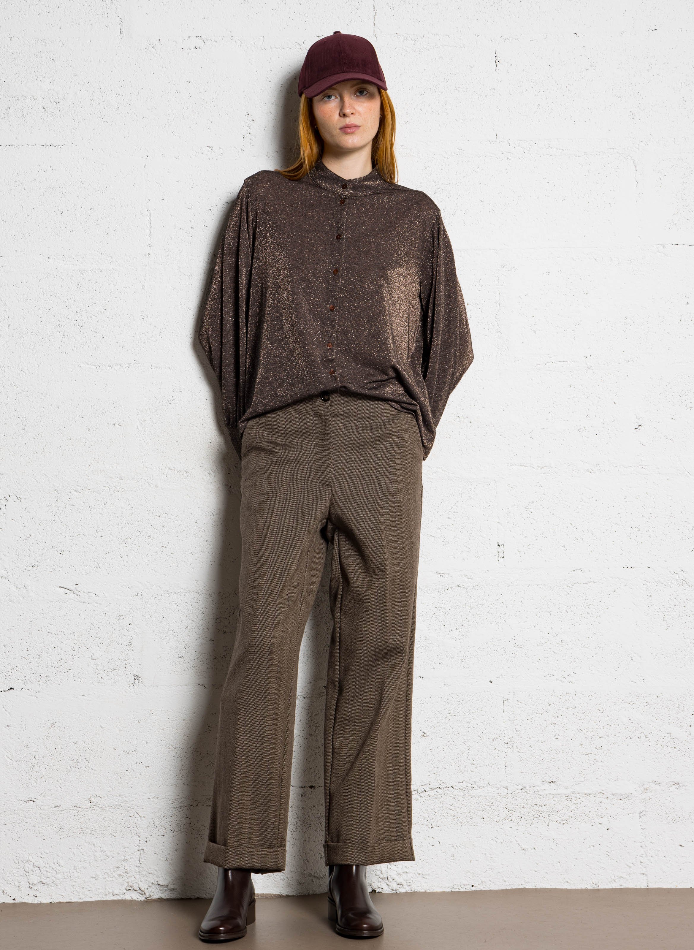 Pantalon droit jacquard imprimé en laine MOMONI Marron