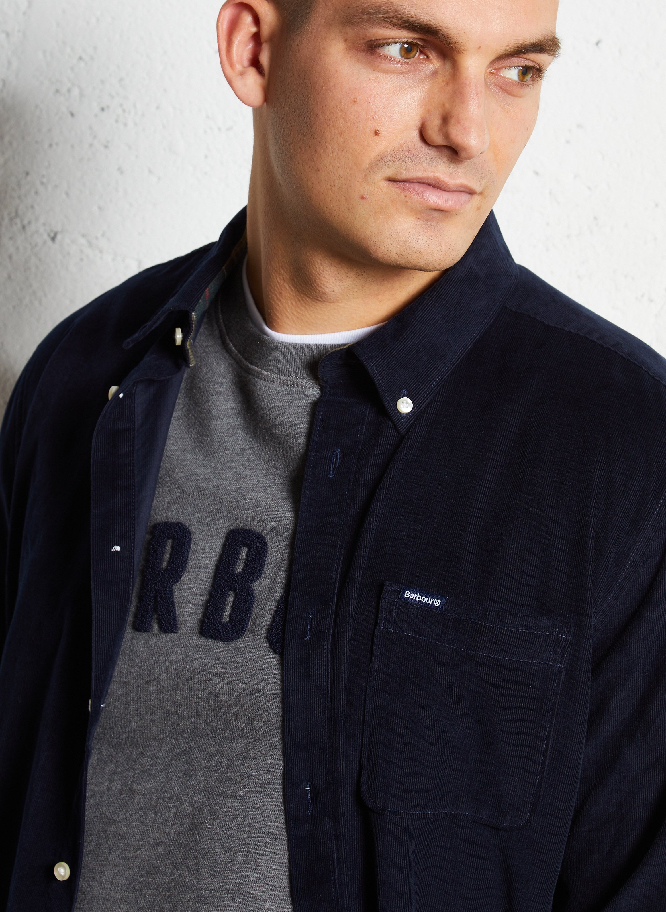 Rechte blouse met lange mouwen van fluweel BARBOUR Blauw