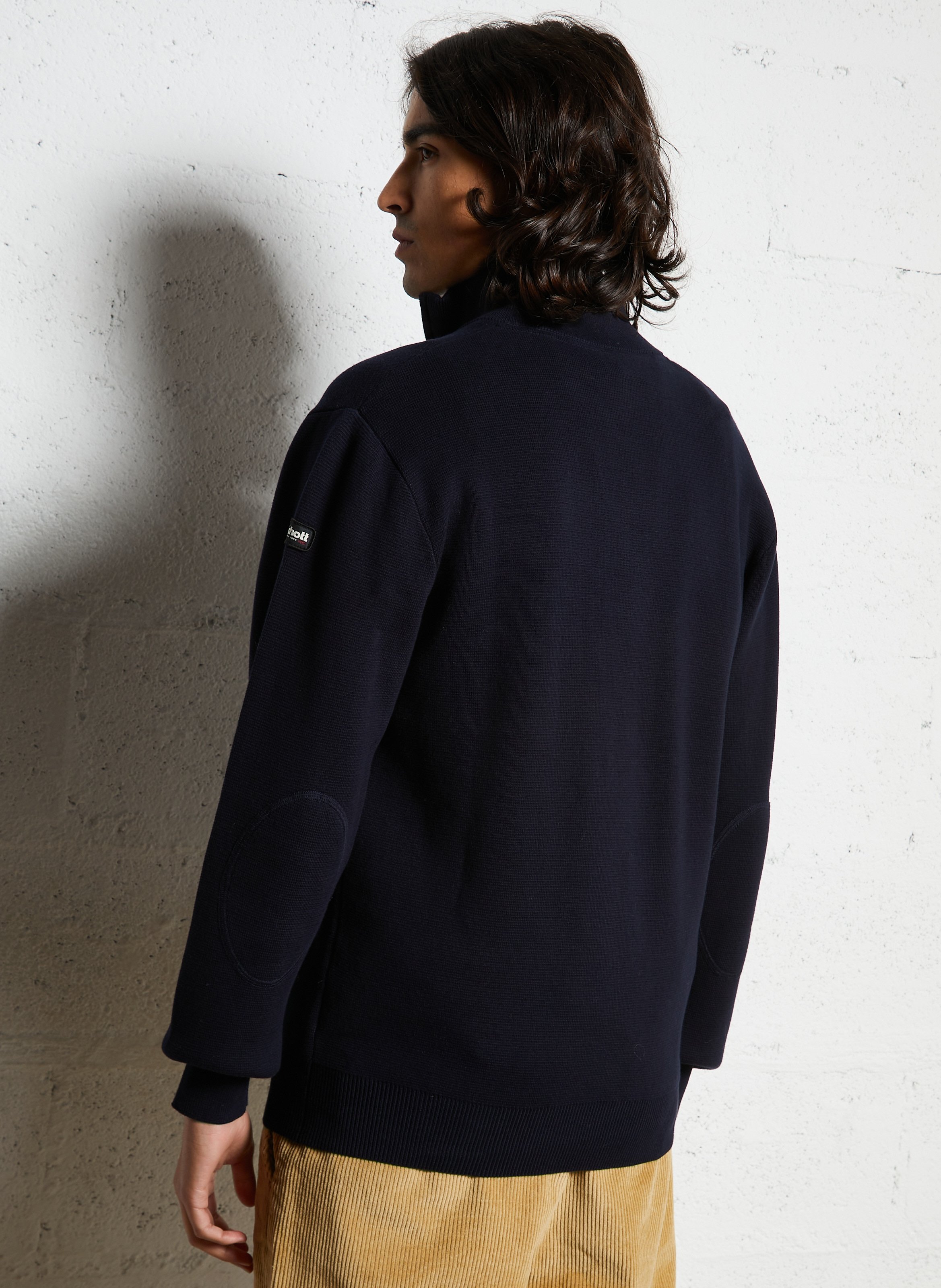 Pull droit col montant zippé en coton  SCHOTT Bleu