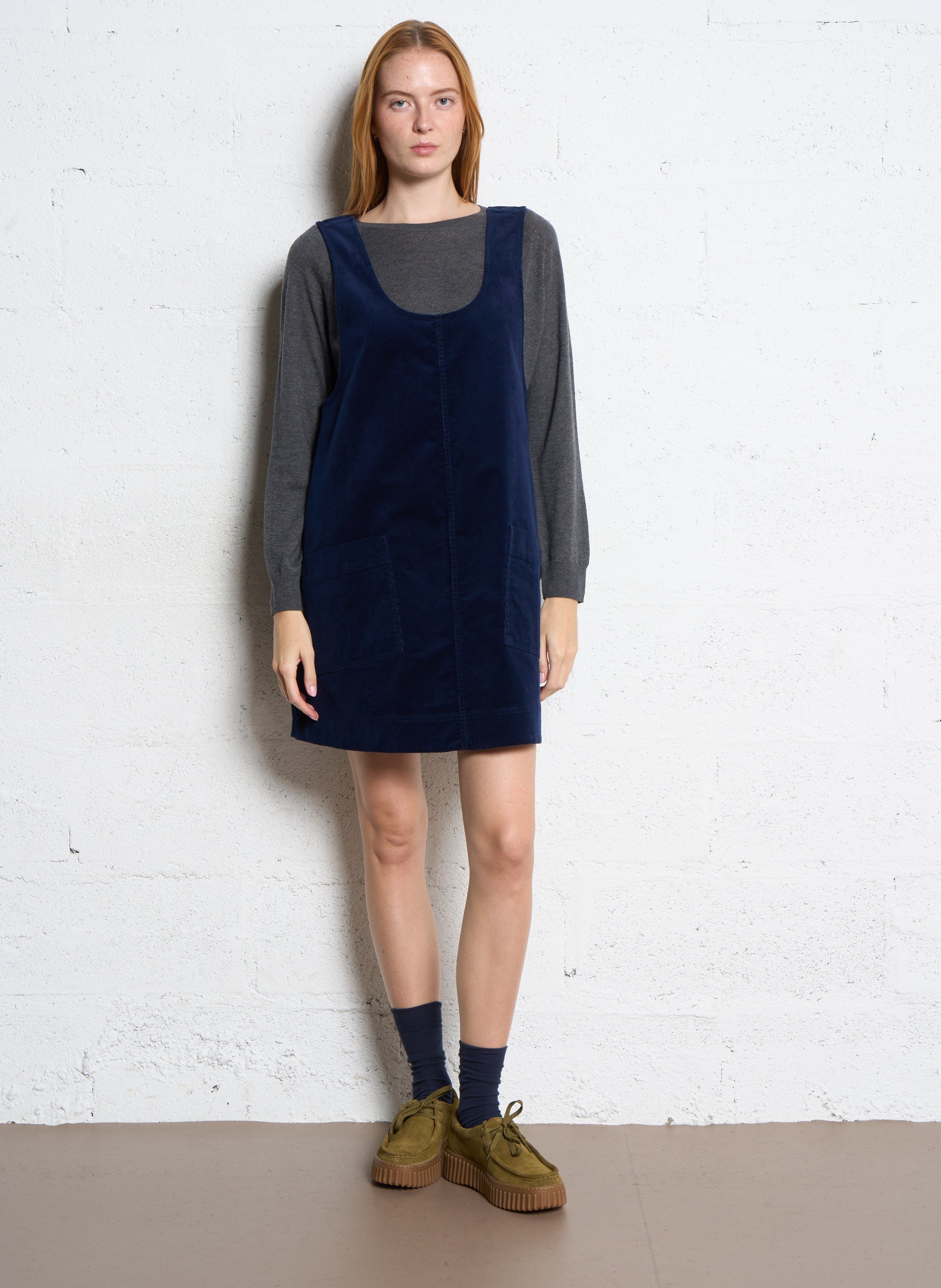 Robe courte col rond en velours côtelé BENSIMON Bleu